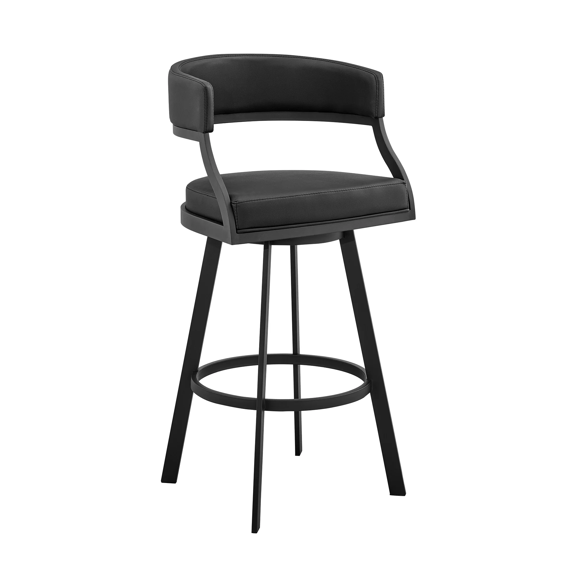 Dione 30" Bar Height Swivel Black Faux Leather and Metal Bar Stool By Armen Living - Image 2