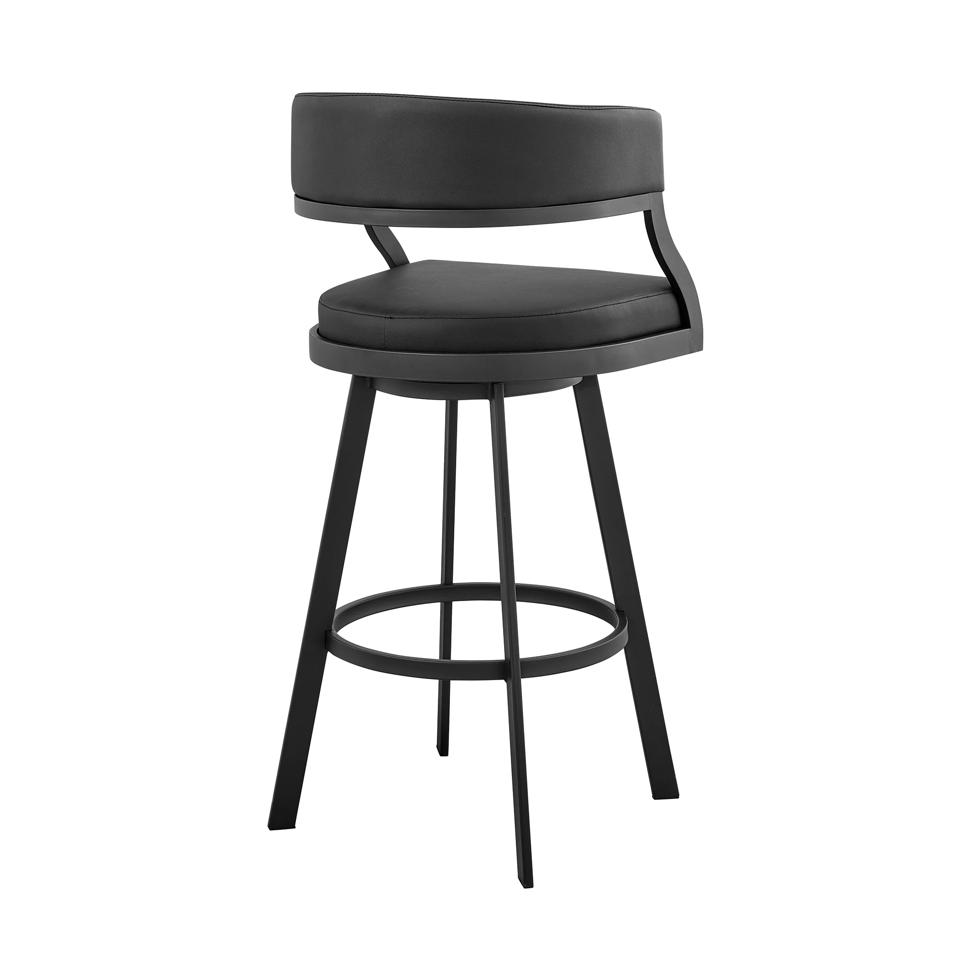 Dione 30" Bar Height Swivel Black Faux Leather and Metal Bar Stool By Armen Living - Image 5