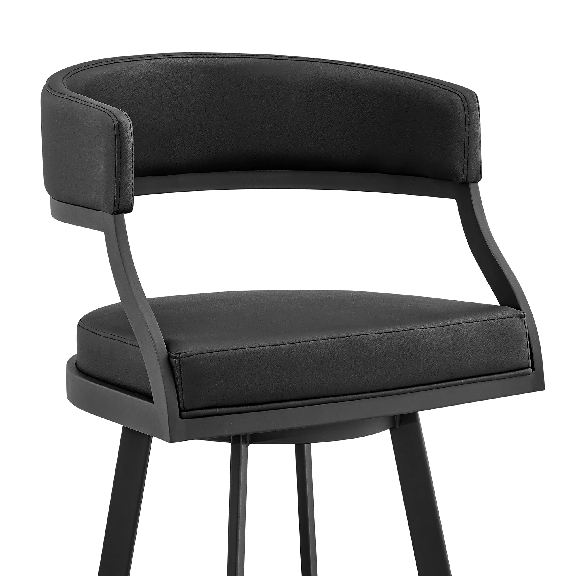 Dione 30" Bar Height Swivel Black Faux Leather and Metal Bar Stool By Armen Living - Image 7