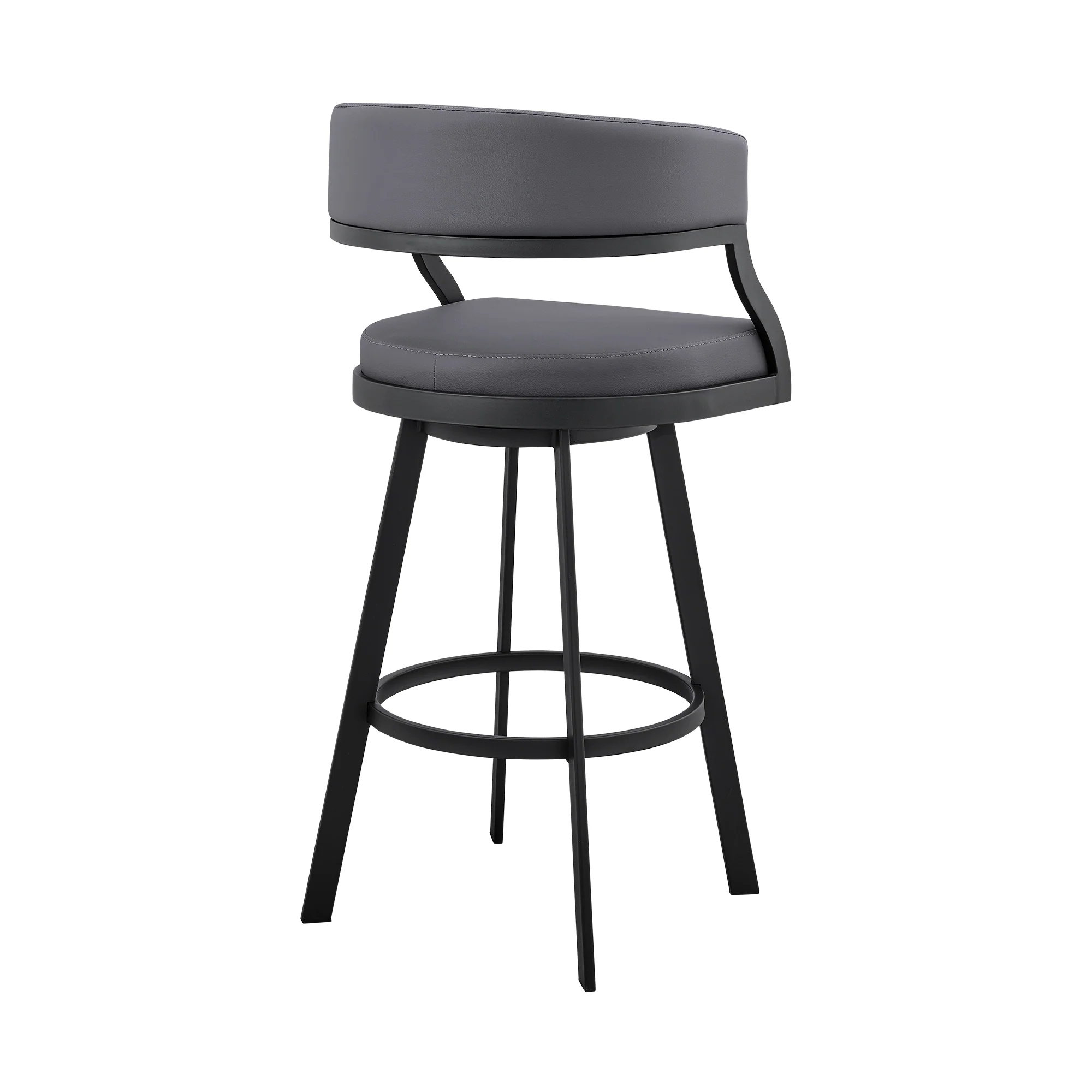 Dione 30" Bar Height Swivel Grey Faux Leather and Black Metal Bar Stool By Armen Living - Image 5
