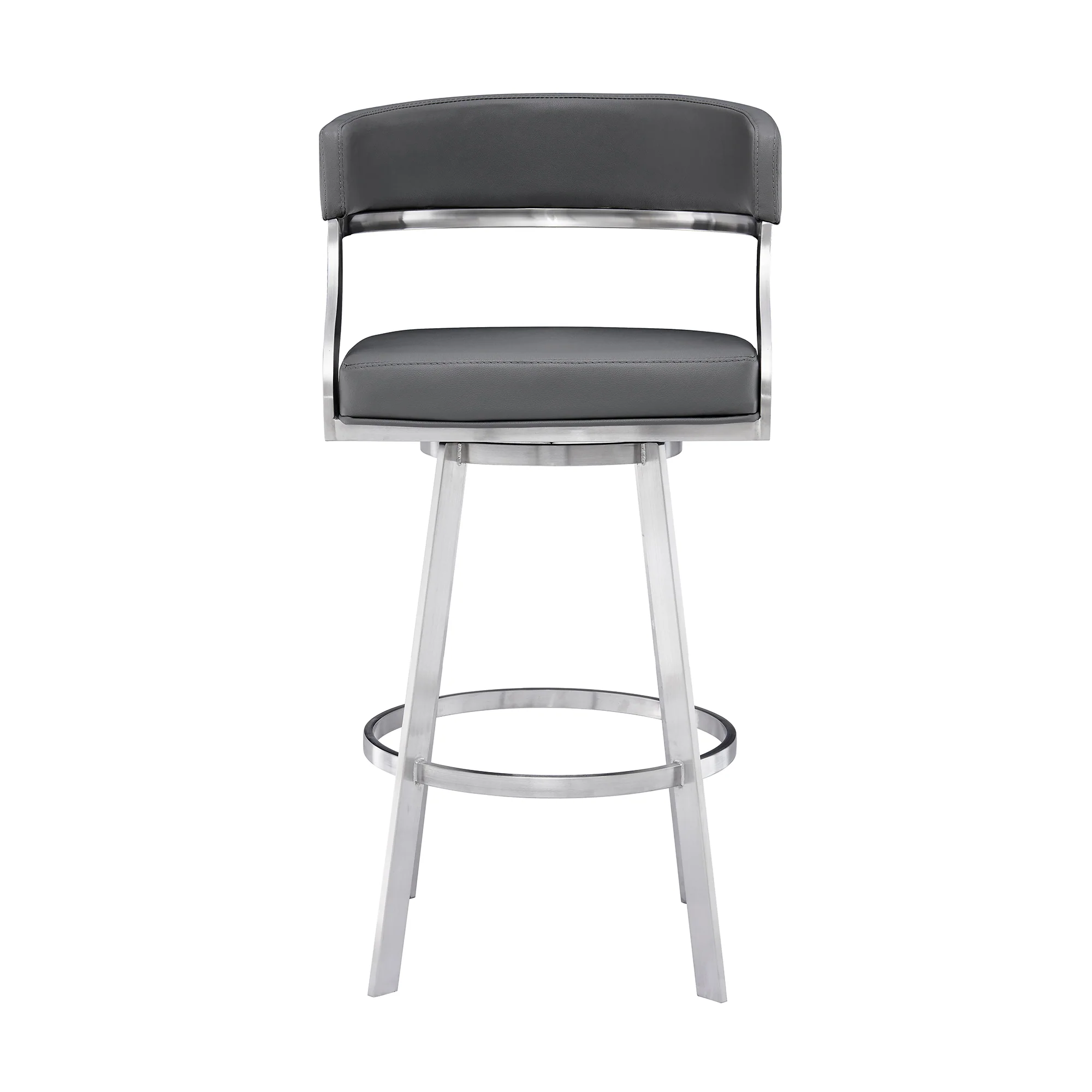 Dione 30" Bar Height Swivel Grey Faux Leather and Brushed Stainless Steel Bar Stool By Armen Living - Image 3