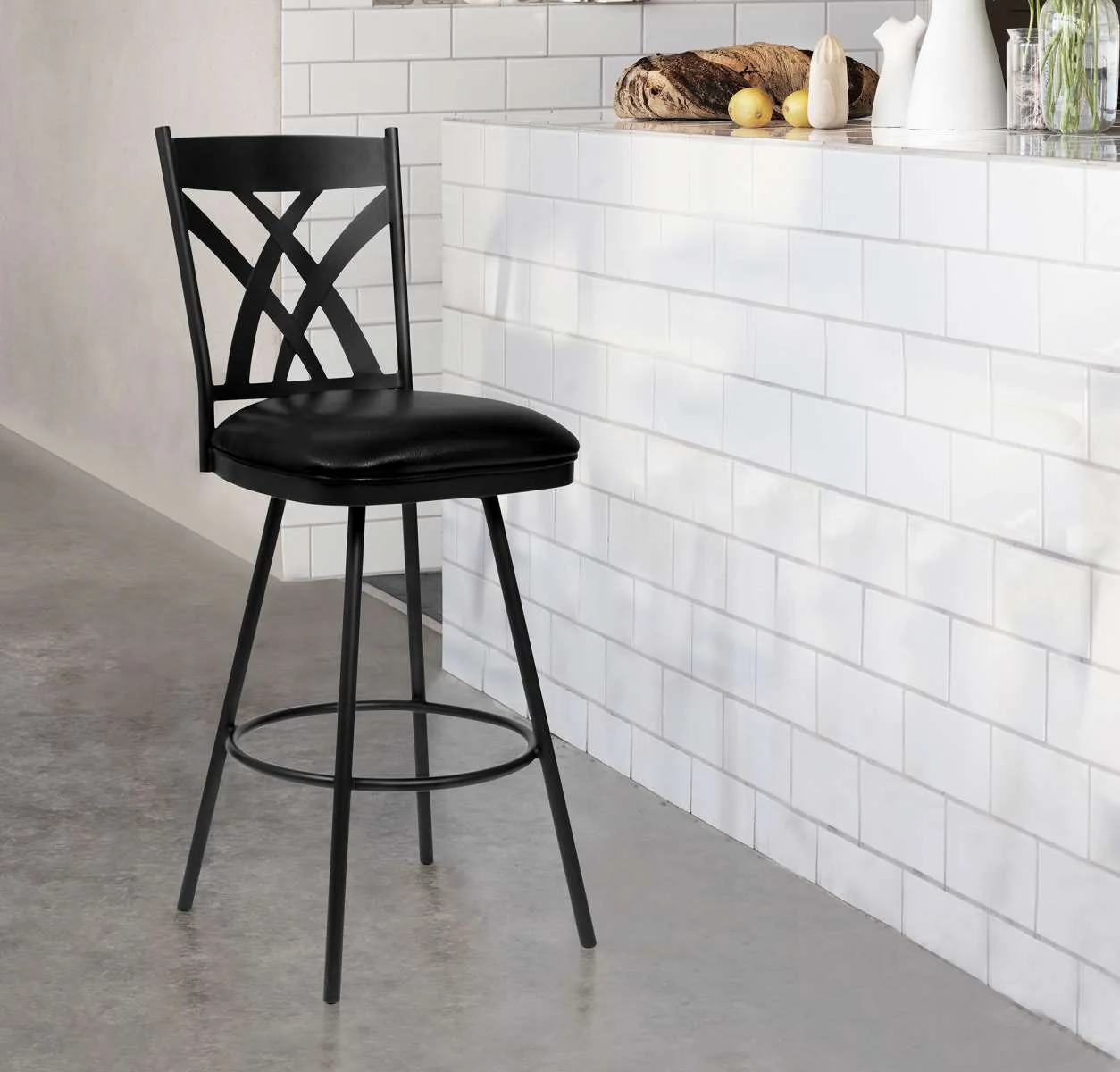 Dover 26" Counter Height Barstool in Matte Black Finish and Black Faux Leather By Armen Living