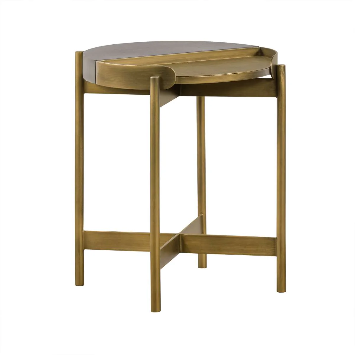 Dua Gray Concrete End Table with Antique Brass By Armen Living