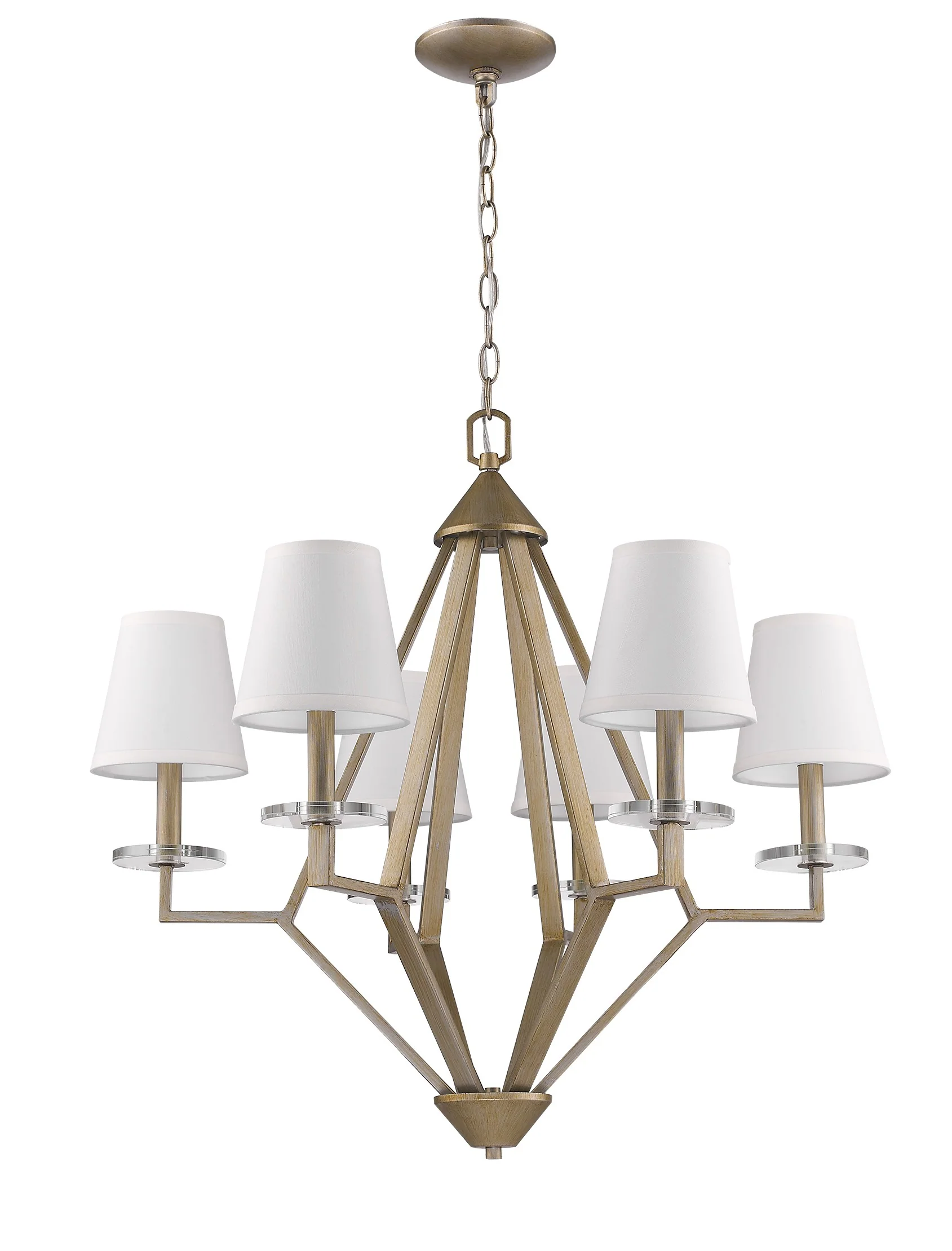 Easton 6-Light Washed Gold Chandelier With Crystal Bobeches And White Fabric Shades By Homeroots