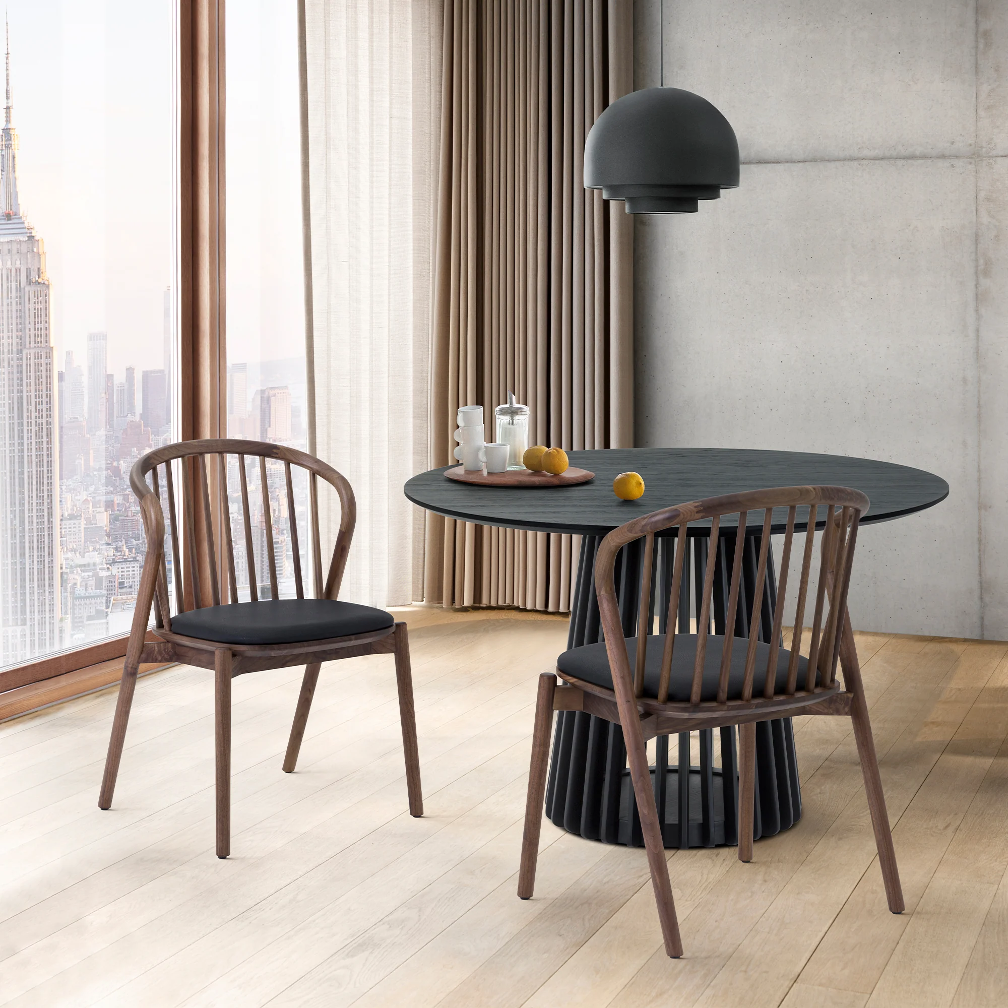 Echo Walnut Wood and Black Faux Leather Dining Chairs - Set of 2 By Armen Living