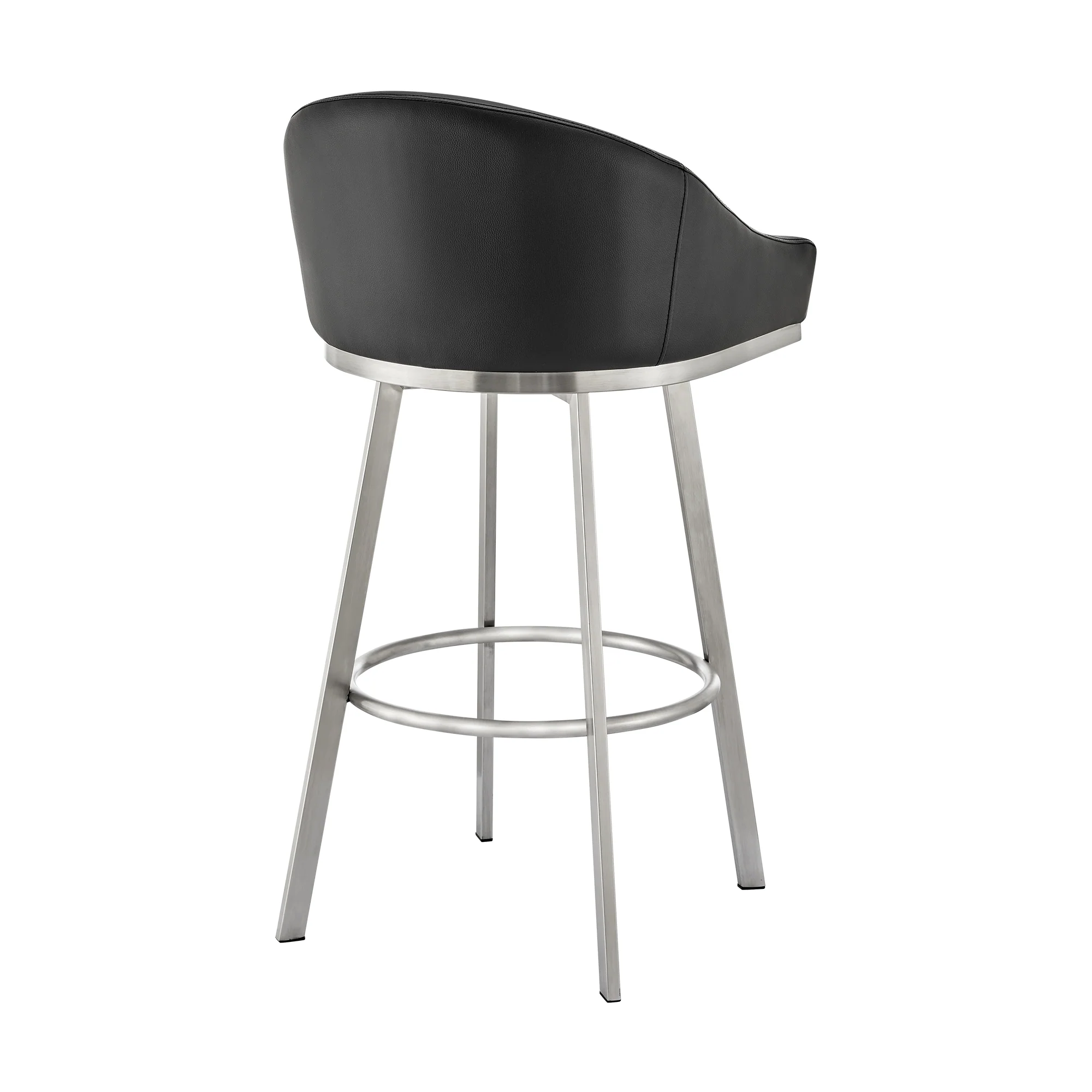 Eleanor 26" Swivel Counter Stool in Brushed Stainless Steel and Black Faux Leather By Armen Living - Image 5