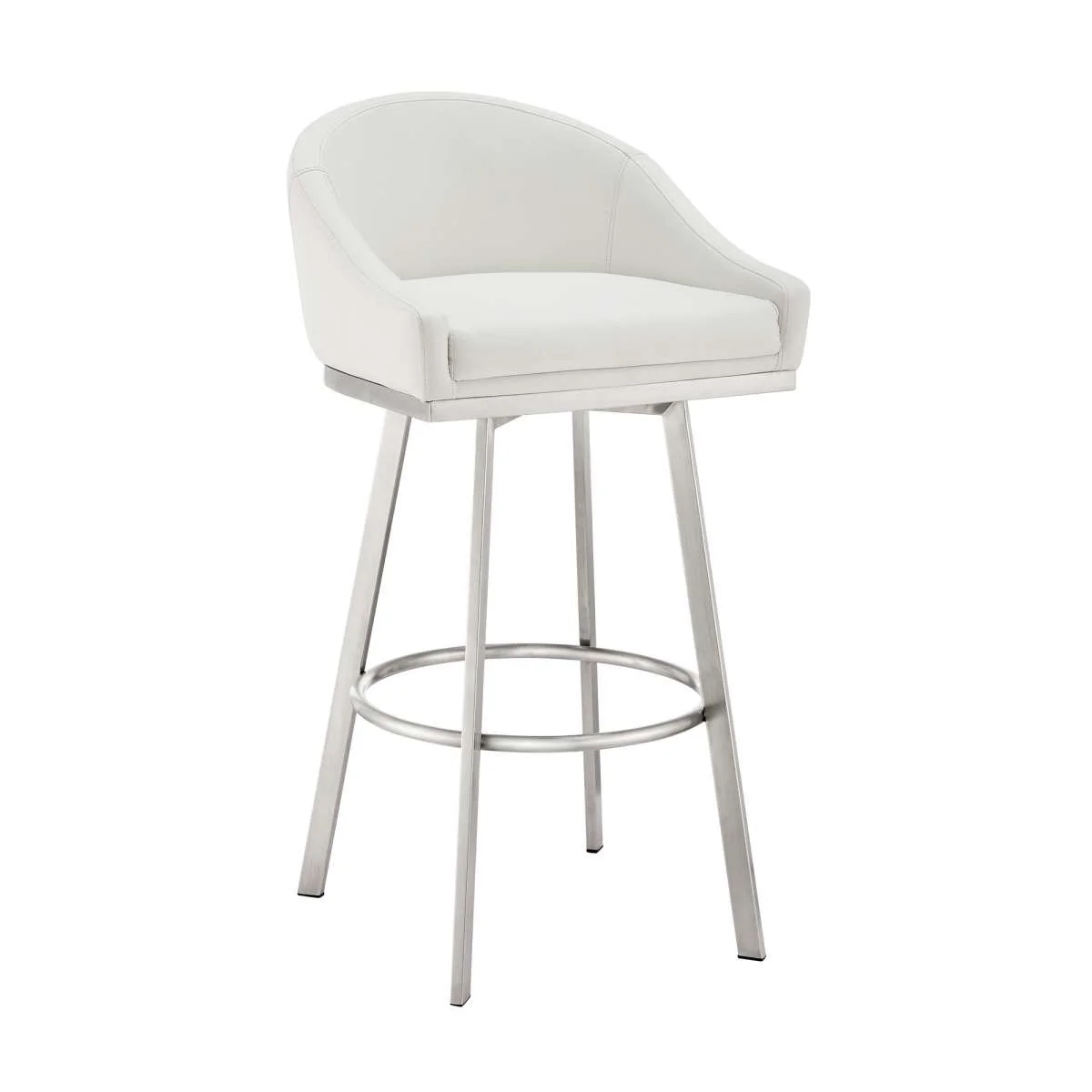 Eleanor 26" Swivel Counter Stool in Brushed Stainless Steel with White Faux Leather By Armen Living - Image 2