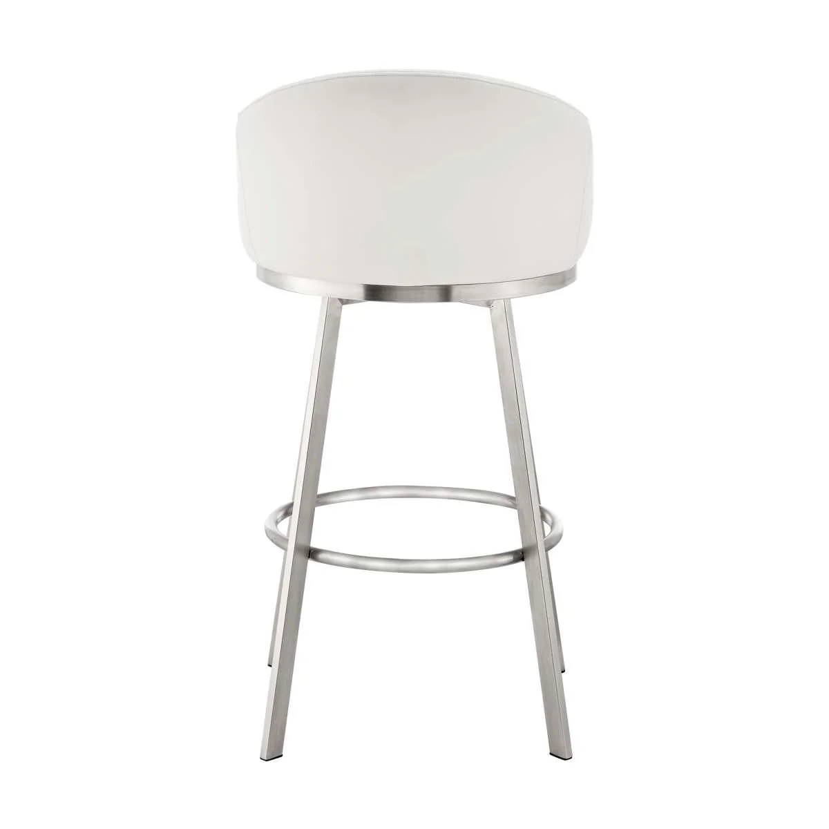 Eleanor 26" Swivel Counter Stool in Brushed Stainless Steel with White Faux Leather By Armen Living - Image 4