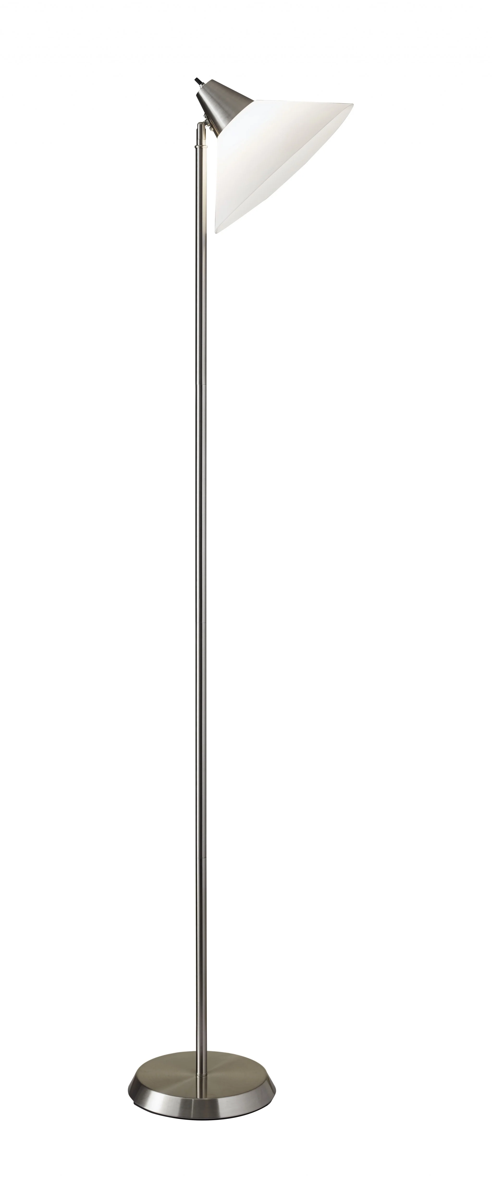 Elemental Brushed Steel Metal Torchiere with White Cone Shade By Homeroots