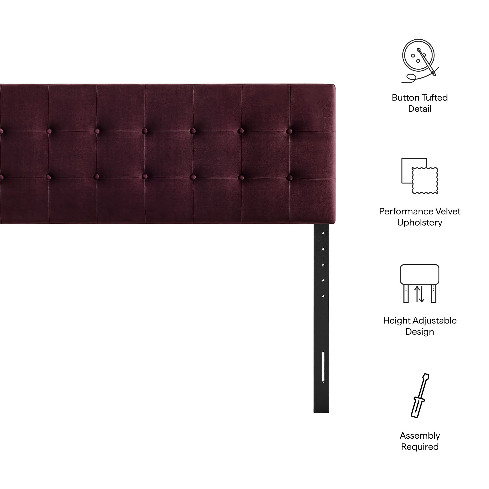 Emily Stain-Resistant Performance Velvet Queen Size Headboard by Modway - Image 39