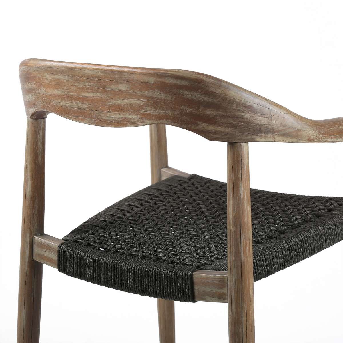 Escondido Santo Outdoor Patio 5 Piece Round Dining Set in Eucalyptus Wood and Charcoal Rope By Armen Living - Image 5