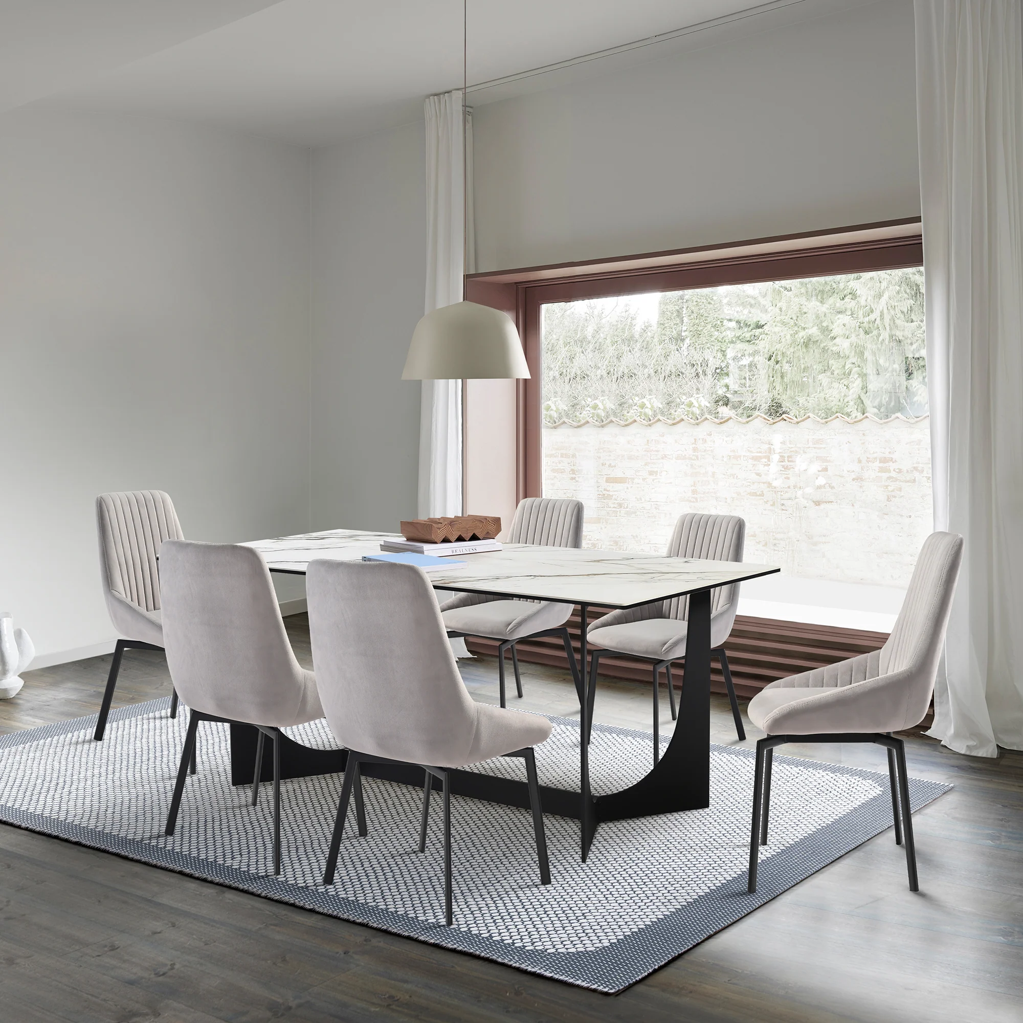 Esme Susie 7 Piece Dining Set with Gray Fabric Chairs By Armen Living
