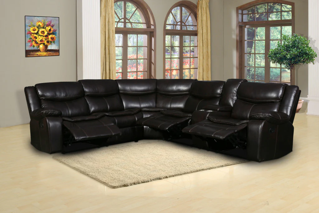 Espresso Brown Faux Leather Reclining Sectional Sofa By Homeroots - Image 2