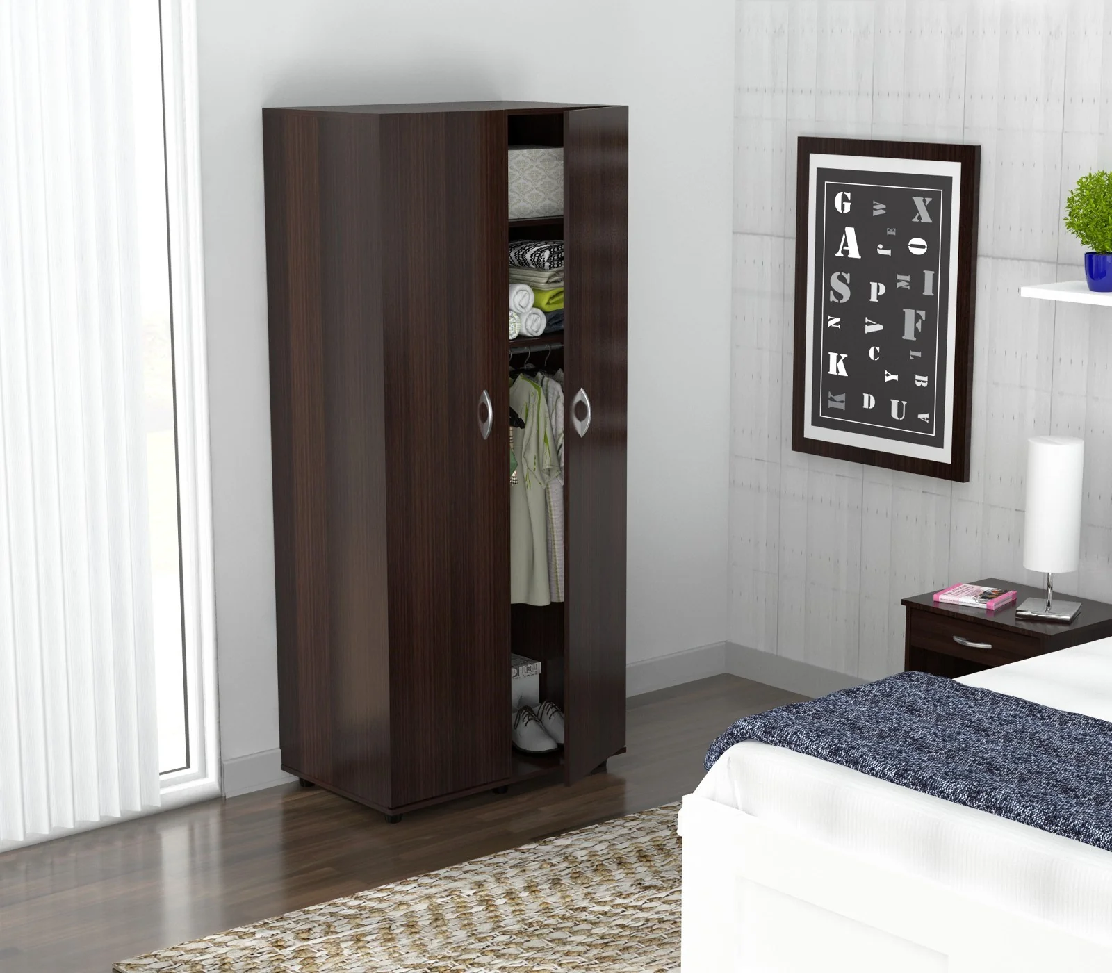Espresso Finish Wood Wardrobe With Two Doors By Homeroots