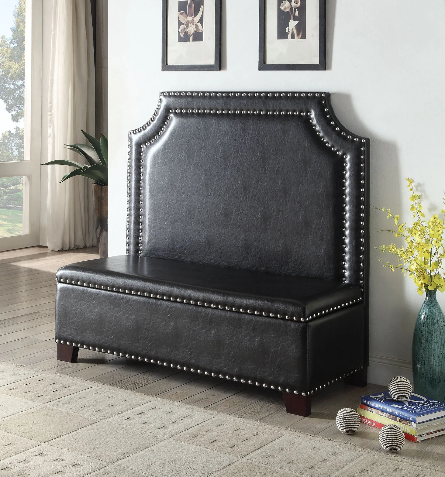 Espresso Pu Settee With Storage By Homeroots