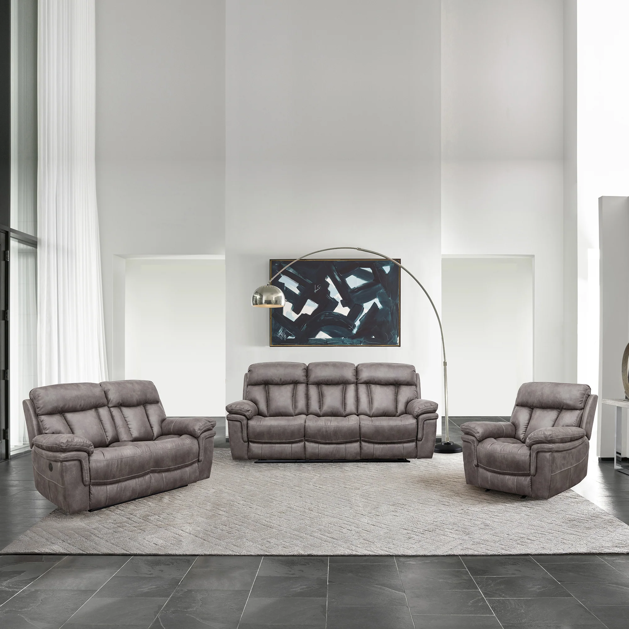Estelle Power Recliner Chair in Gunmetal Fabric By Armen Living - Image 3