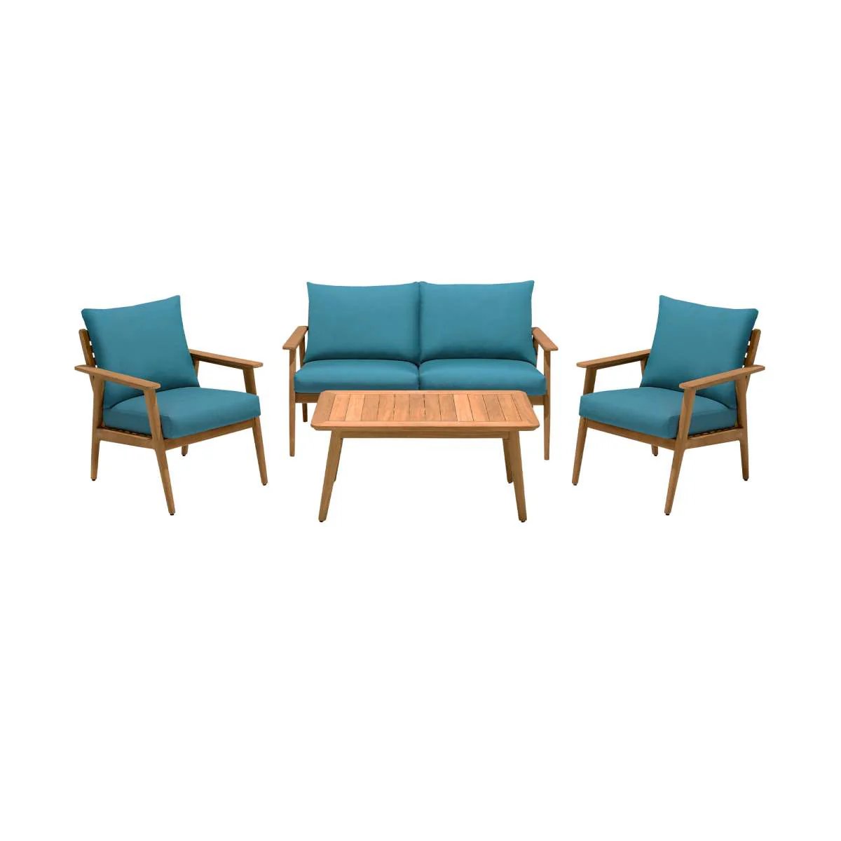 Eve Outdoor 4 Piece Teak Wood Sofa Seating Set with Teal Olefin By Armen Living - Image 2