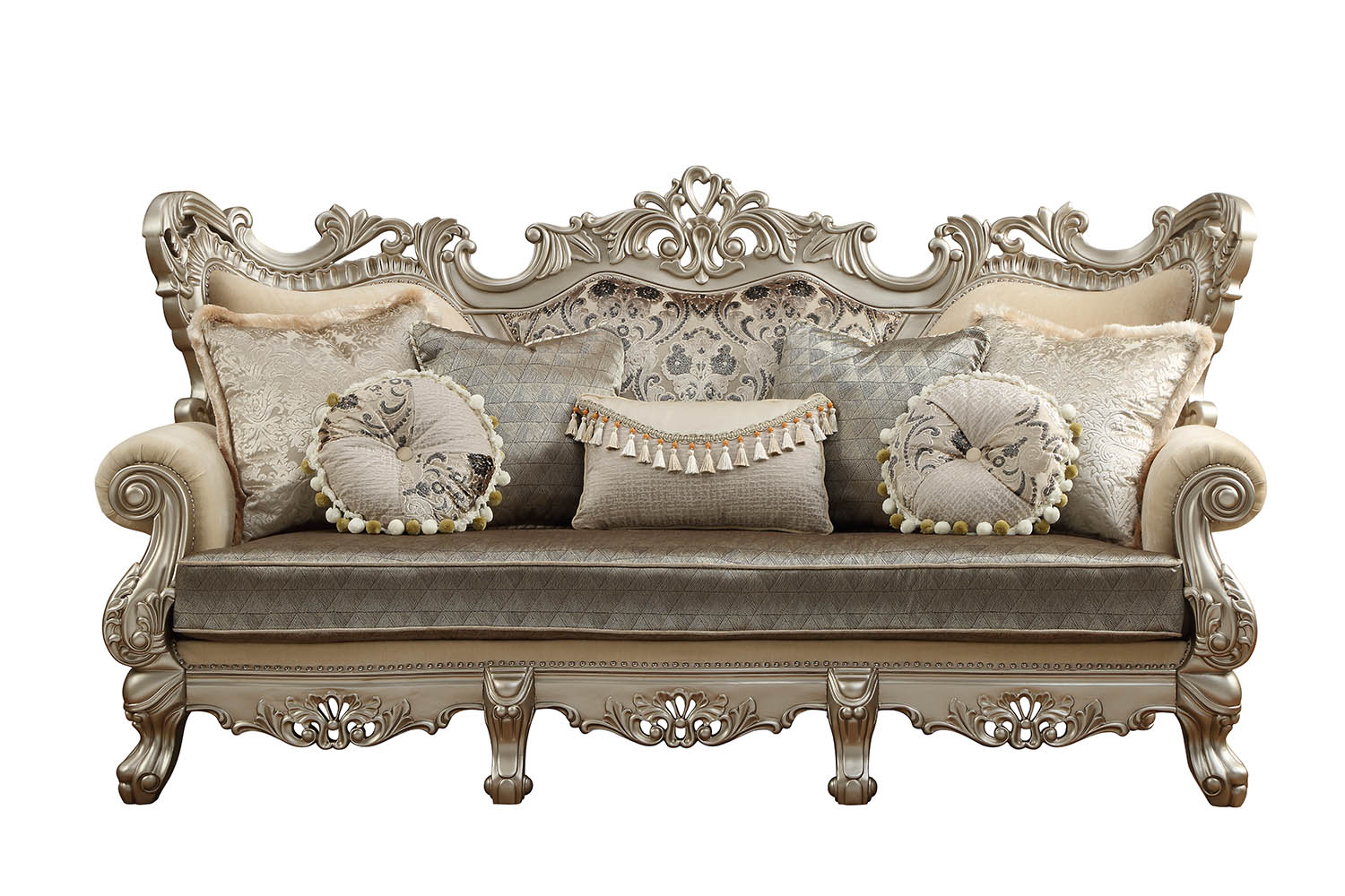 Fabric & Champagne Upholstery Wood LegTrim Sofa w Pillows By Homeroots