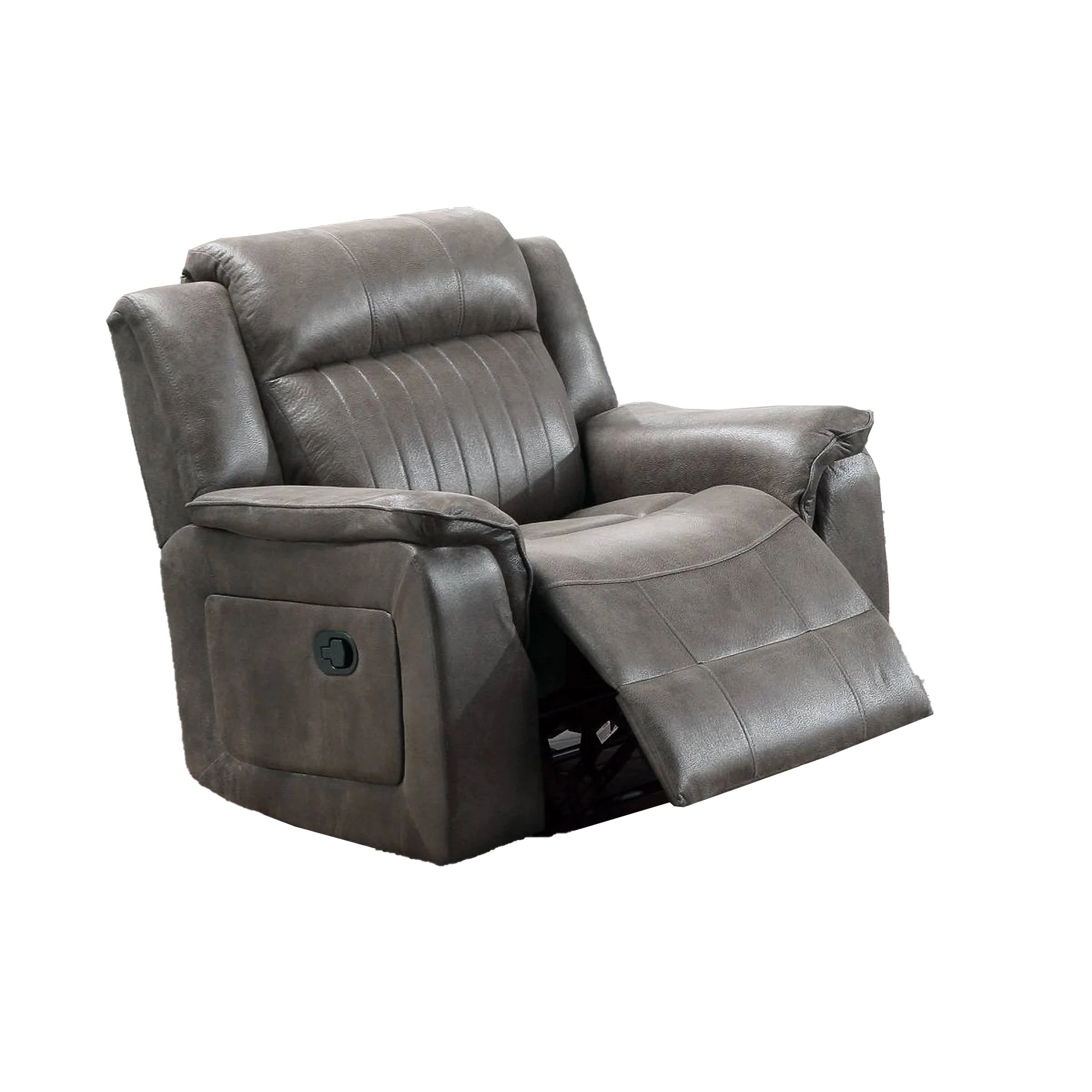 Fabric Manual Recliner Chair with Pillow Top Arms, Gray By Benzara