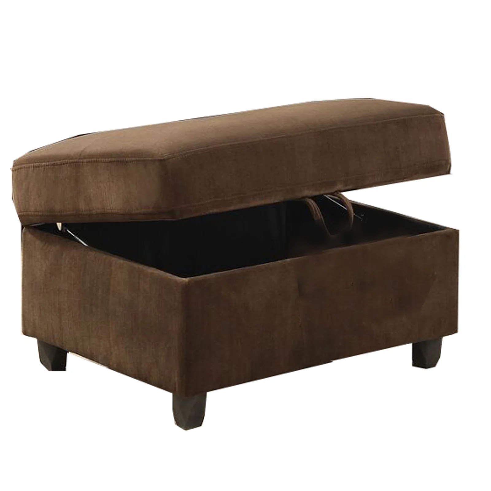 Fabric Upholstered Rectangular Ottoman with Hidden Storage, Brown By Benzara