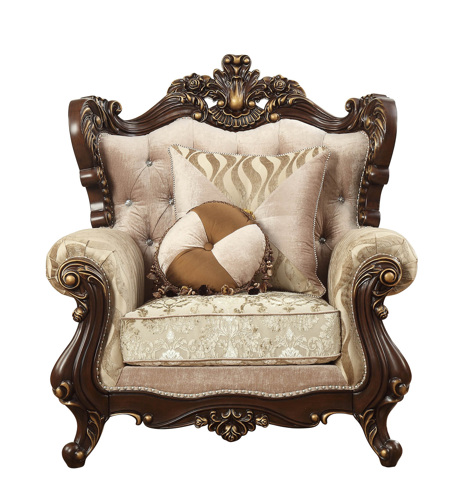 Fabric Walnut Upholstery Wood LegTrim Chair w Pillows By Homeroots - 347251