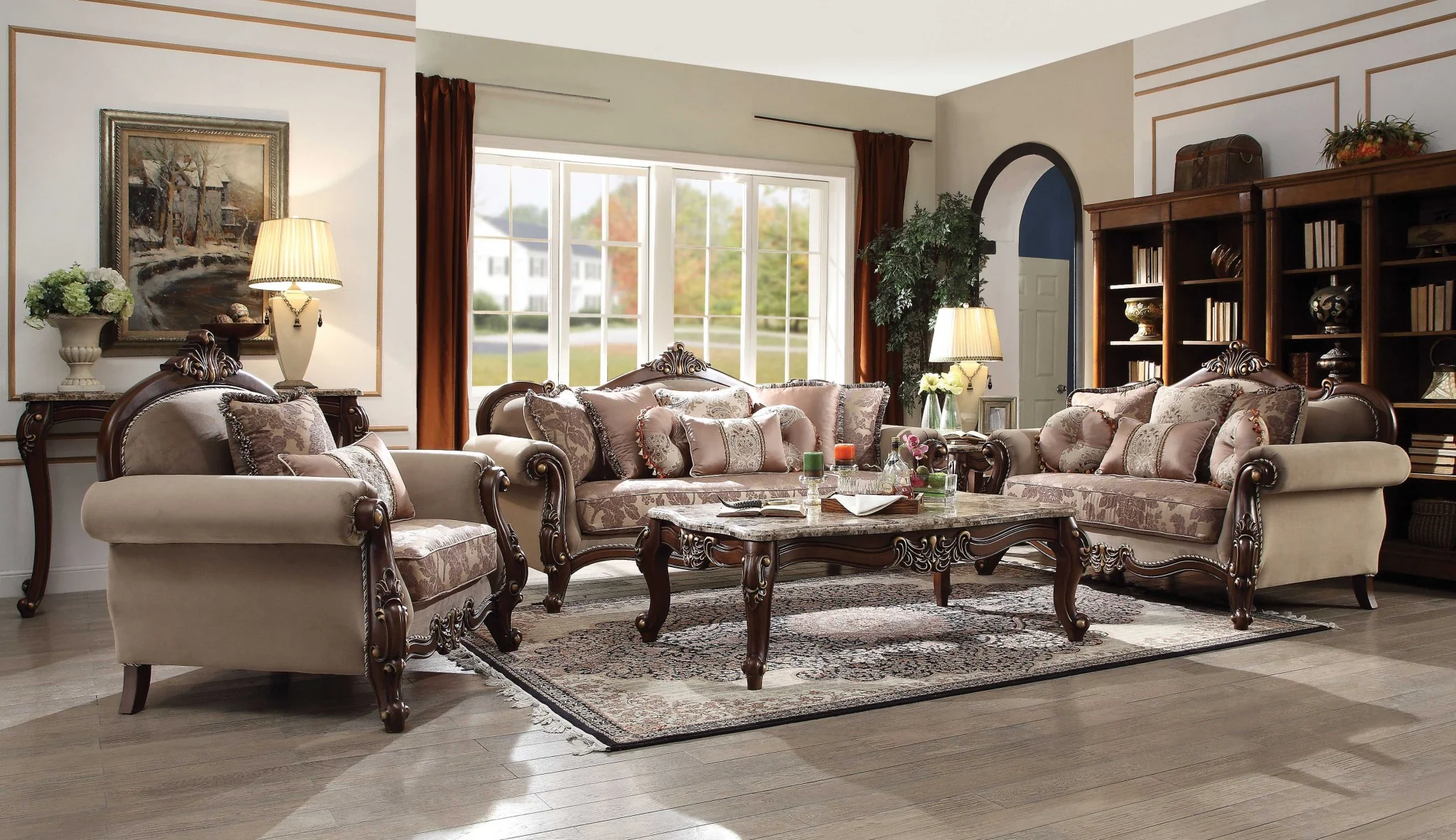 Fabric Walnut Upholstery Wood LegTrim Loveseat w Pillows By Homeroots - 347246 - Image 2