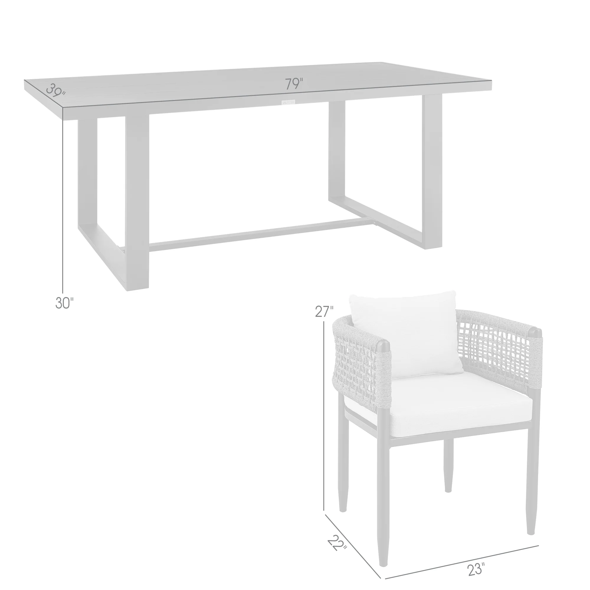Felicia Outdoor Patio 5-Piece Dining Table Set in Aluminum with Grey Rope and Cushions By Armen Living - Image 9