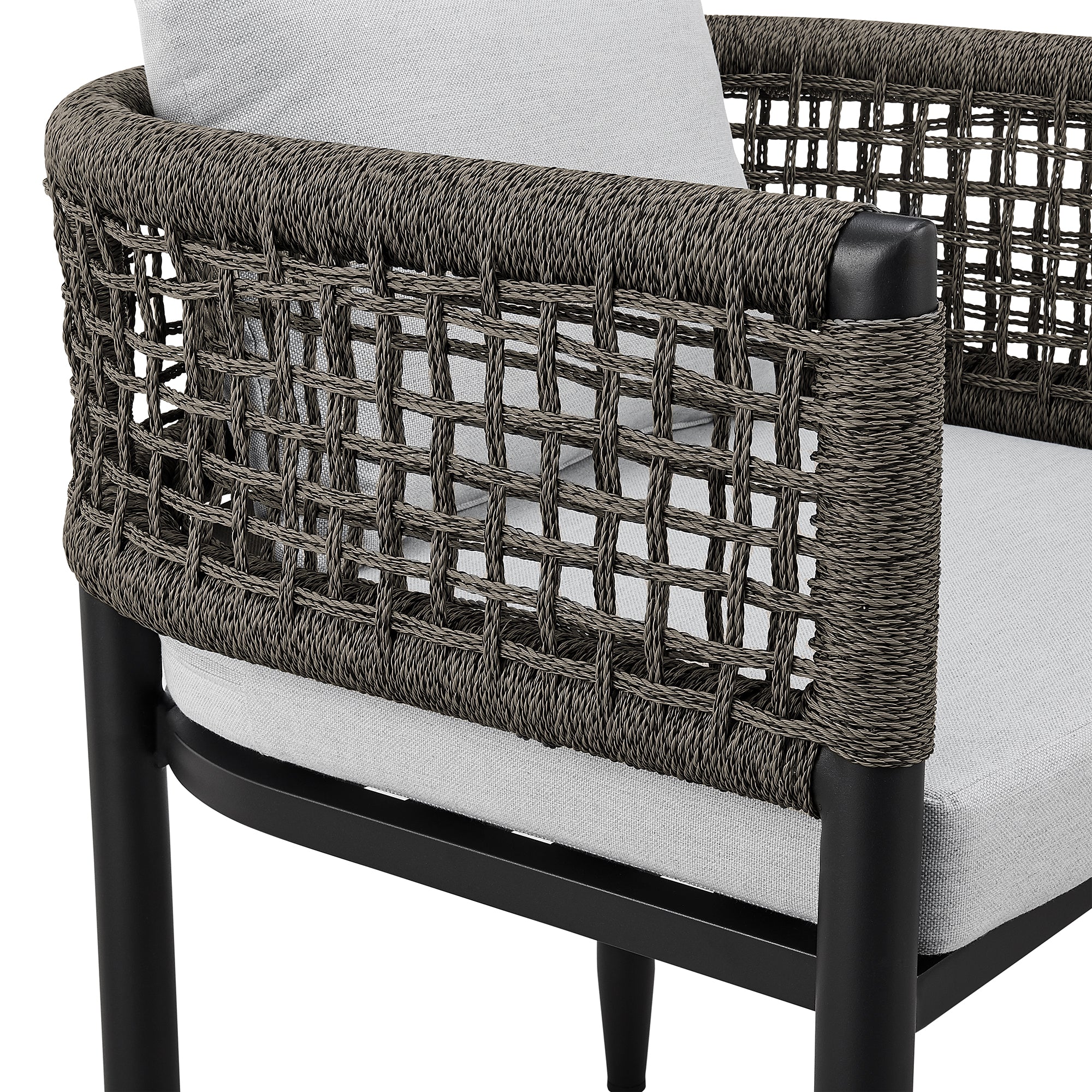 Felicia Outdoor Patio 7-Piece Dining Table Set in Aluminum with Grey Rope and Cushions By Armen Living - Image 7