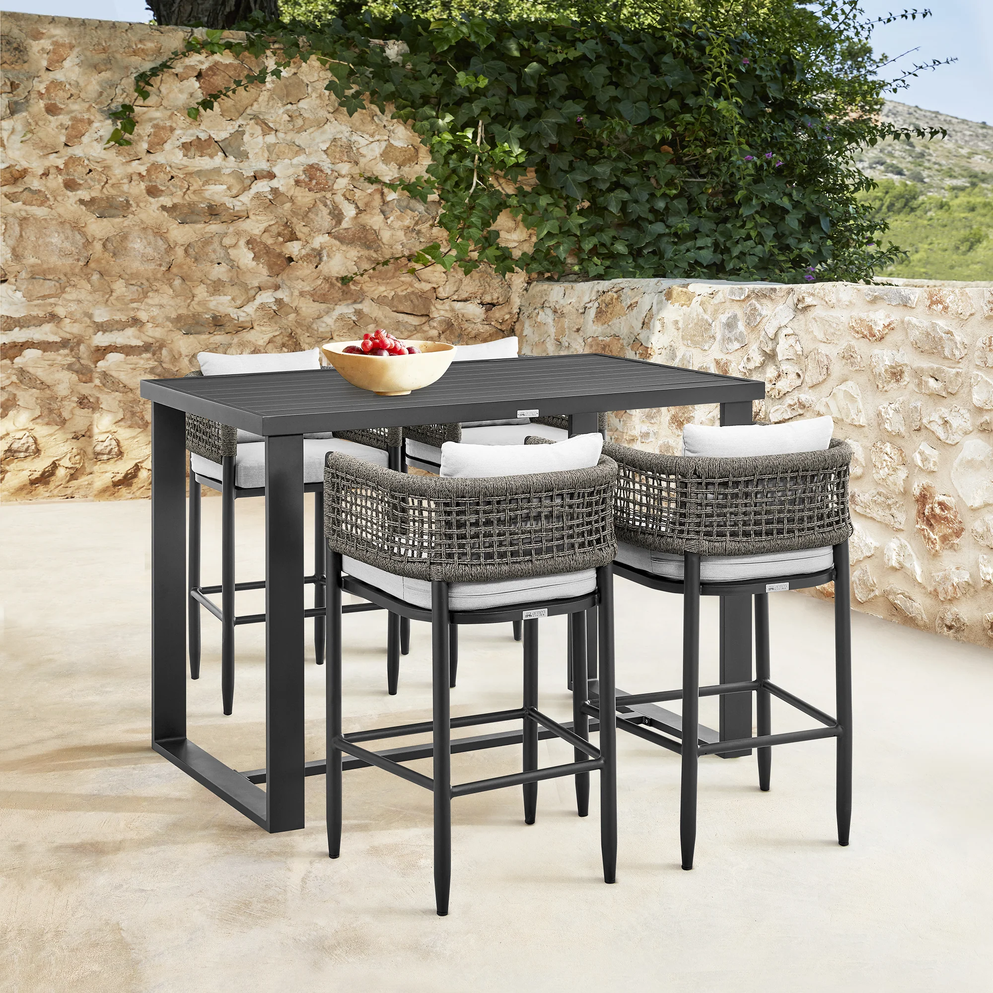 Felicia Outdoor Patio Bar Height Dining Table in Aluminum By Armen Living - Image 3