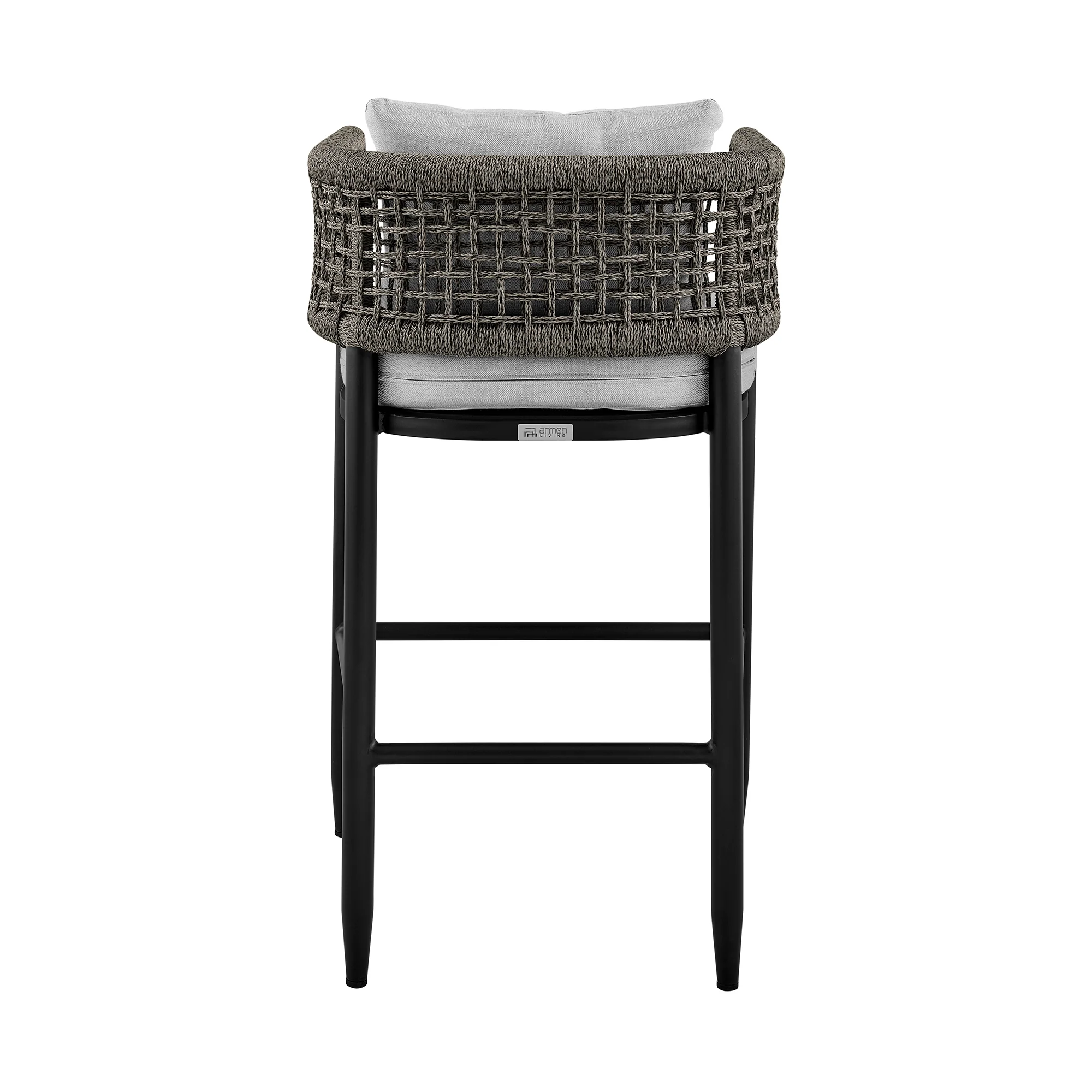 Felicia Outdoor Patio Counter Height Bar Stool in Aluminum with Grey Rope and Cushions By Armen Living - Image 7