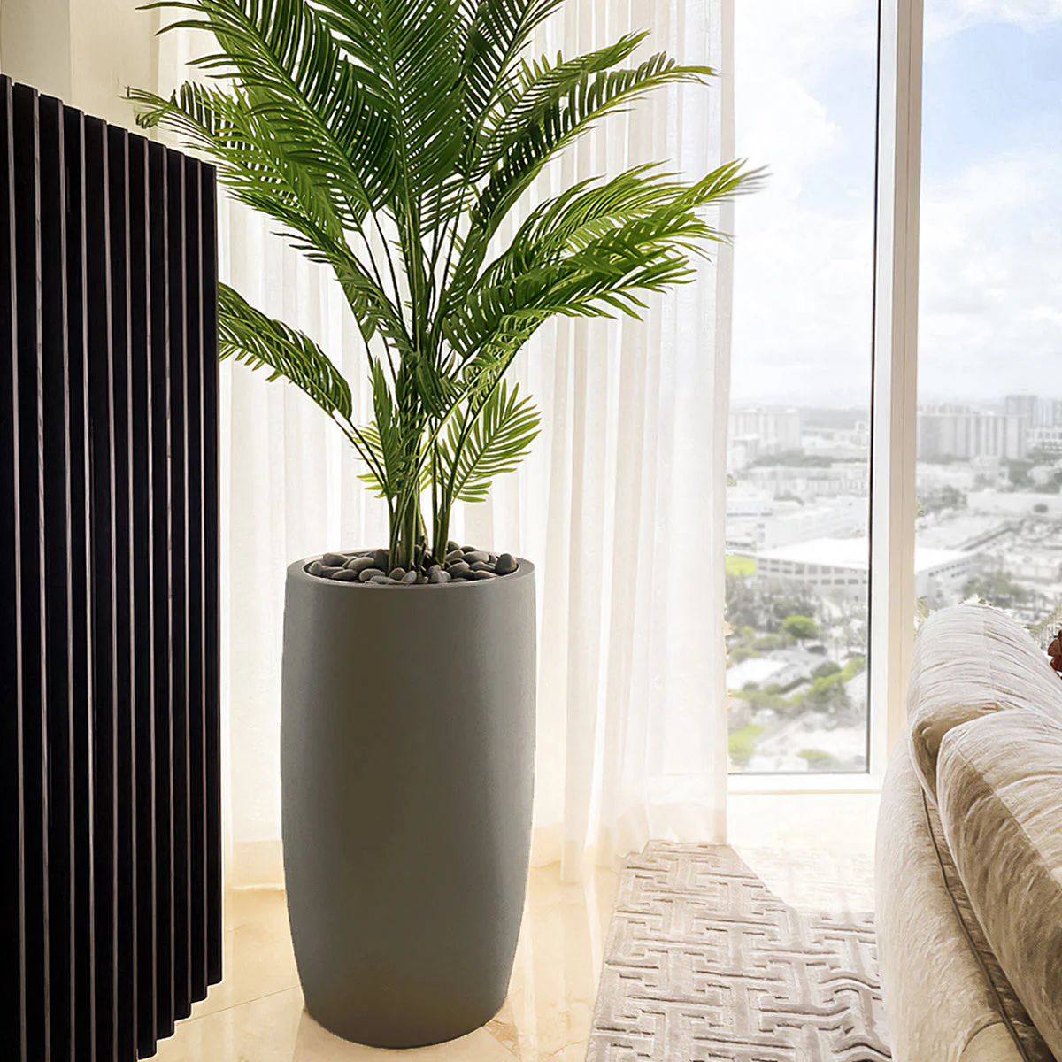 Fiberglass: Barrel 32.6"H Planter, Gunmetal Metallic Satin By Gold Leaf - Image 3