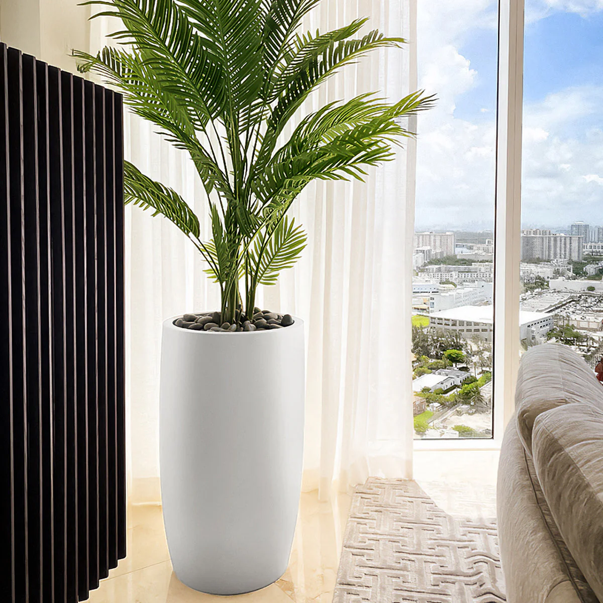 Fiberglass: Barrel 32.6"H Planter, White By Gold Leaf - Image 5