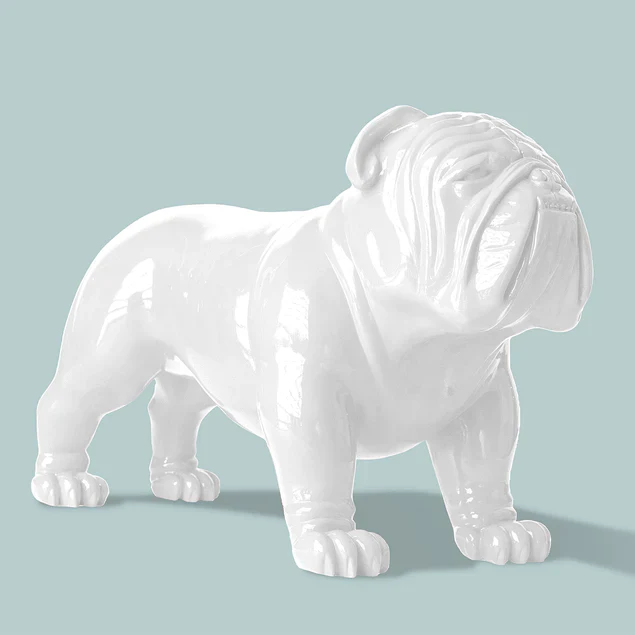 Fiberglass UV  Bulldog  Large Outdoor Sculpture, White By Gold Leaf Design Group