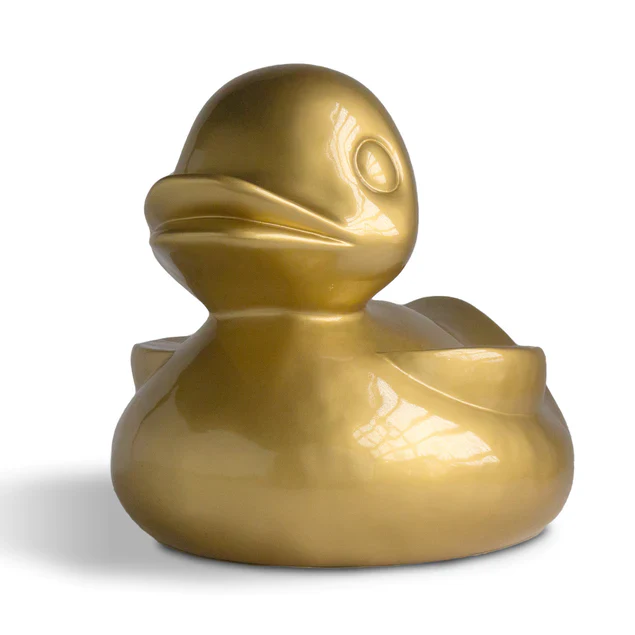 Fiberglass UV  Duck Outdoor Sculpture, GOLD PAI By Gold Leaf Design Group