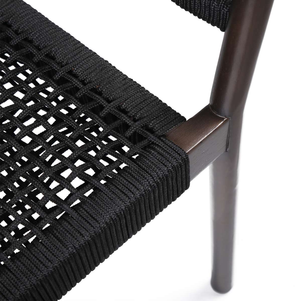 Fineline and Doris Indoor Outdoor 5 Piece Dining Set in Dark Eucalyptus Wood with Superstone and Black Rope By Armen Living - Image 6