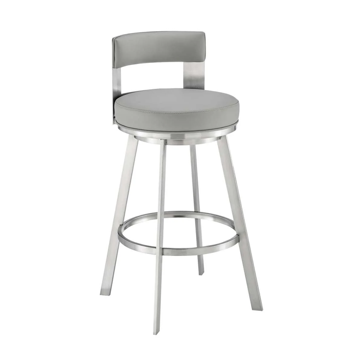 Flynn 26" Swivel Counter Stool in Brushed Stainless Steel with Black Faux Leather By Armen Living - Image 9