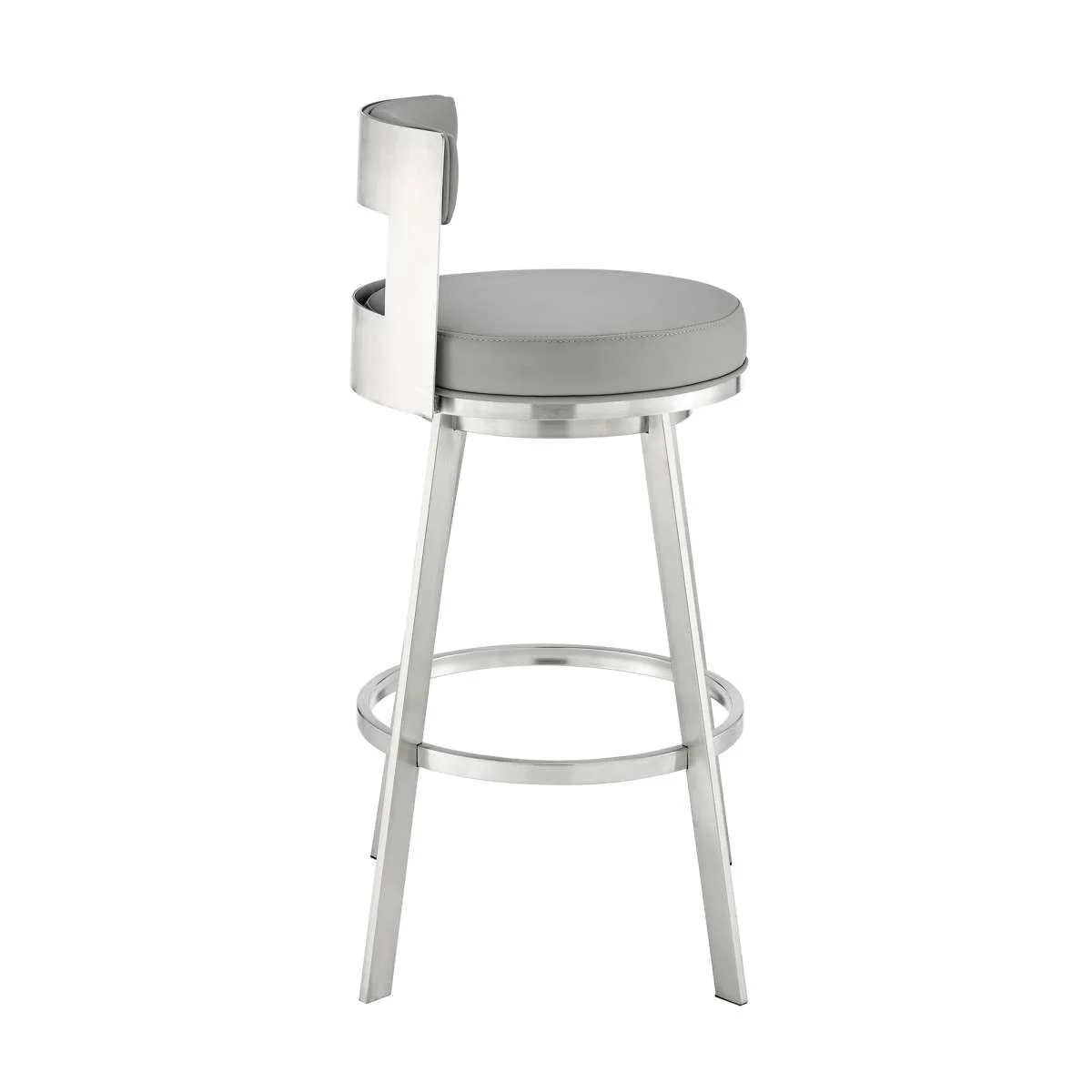 Flynn 30" Swivel Bar Stool in Brushed Stainless Steel with Black Faux Leather By Armen Living - Image 10
