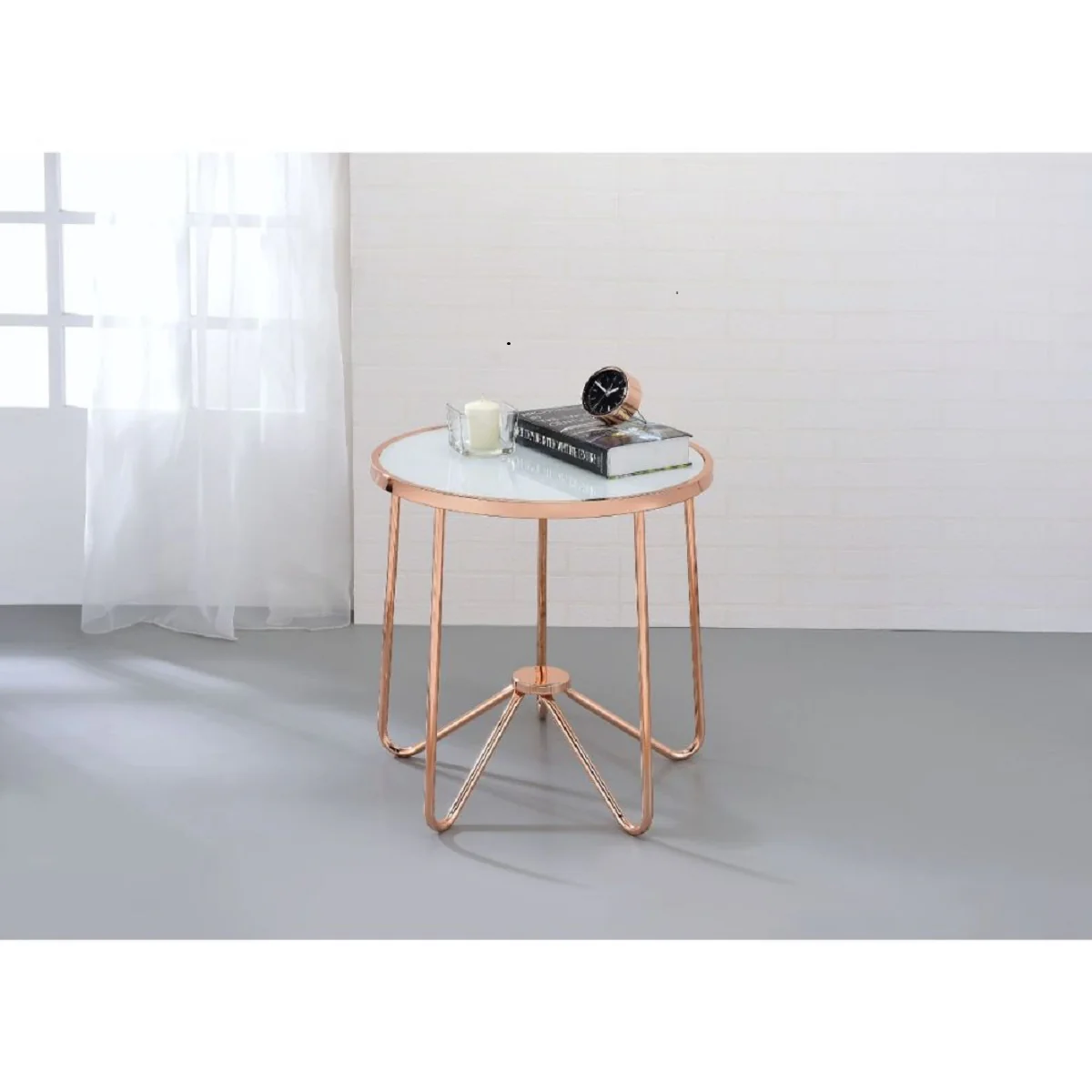Frosted Glass And Rose Gold End Table By Homeroots