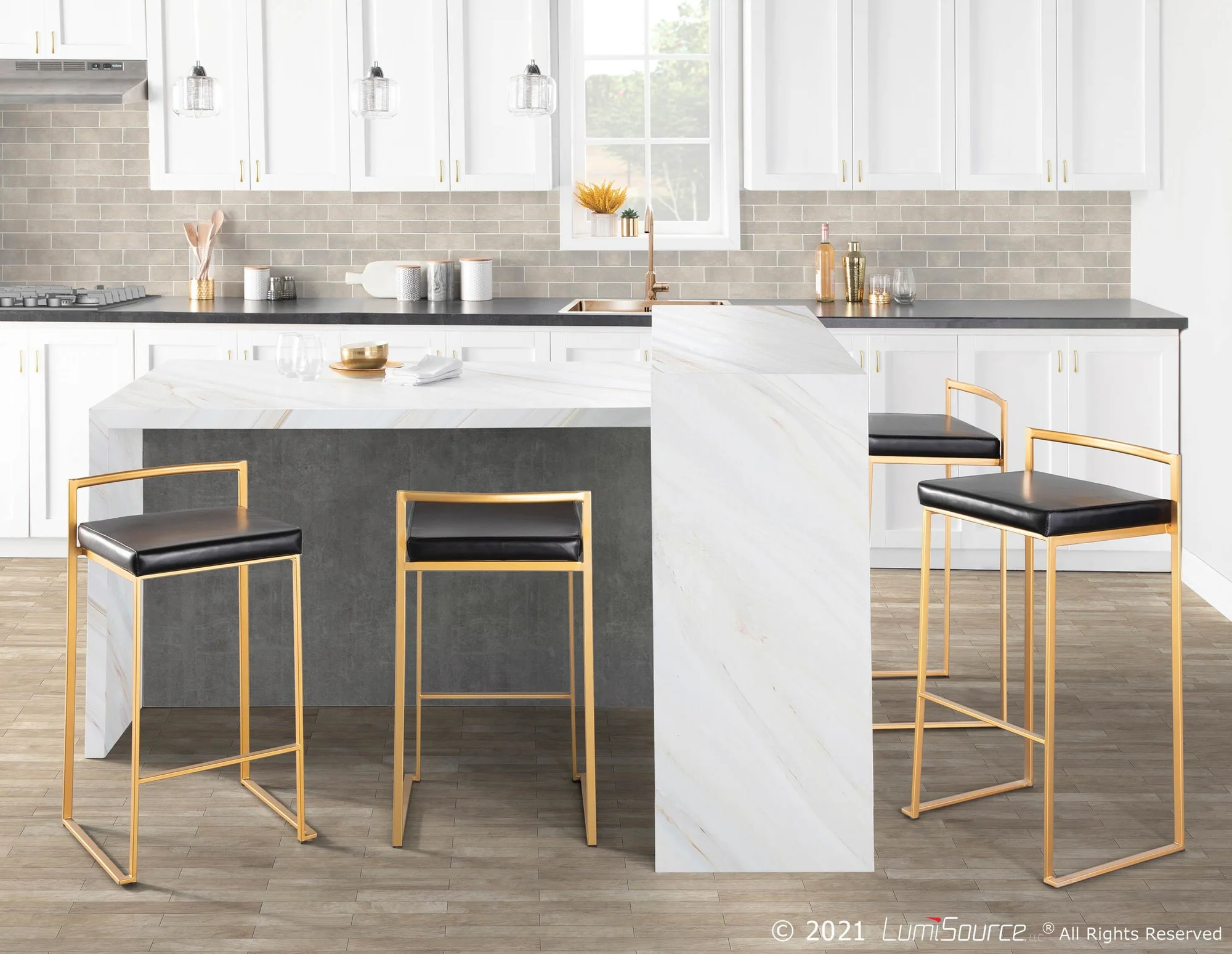 Fuji Stacker 30" Fixed-Height Barstool - Set of 3 By LumiSource - B30-FUJIPU AUBK3