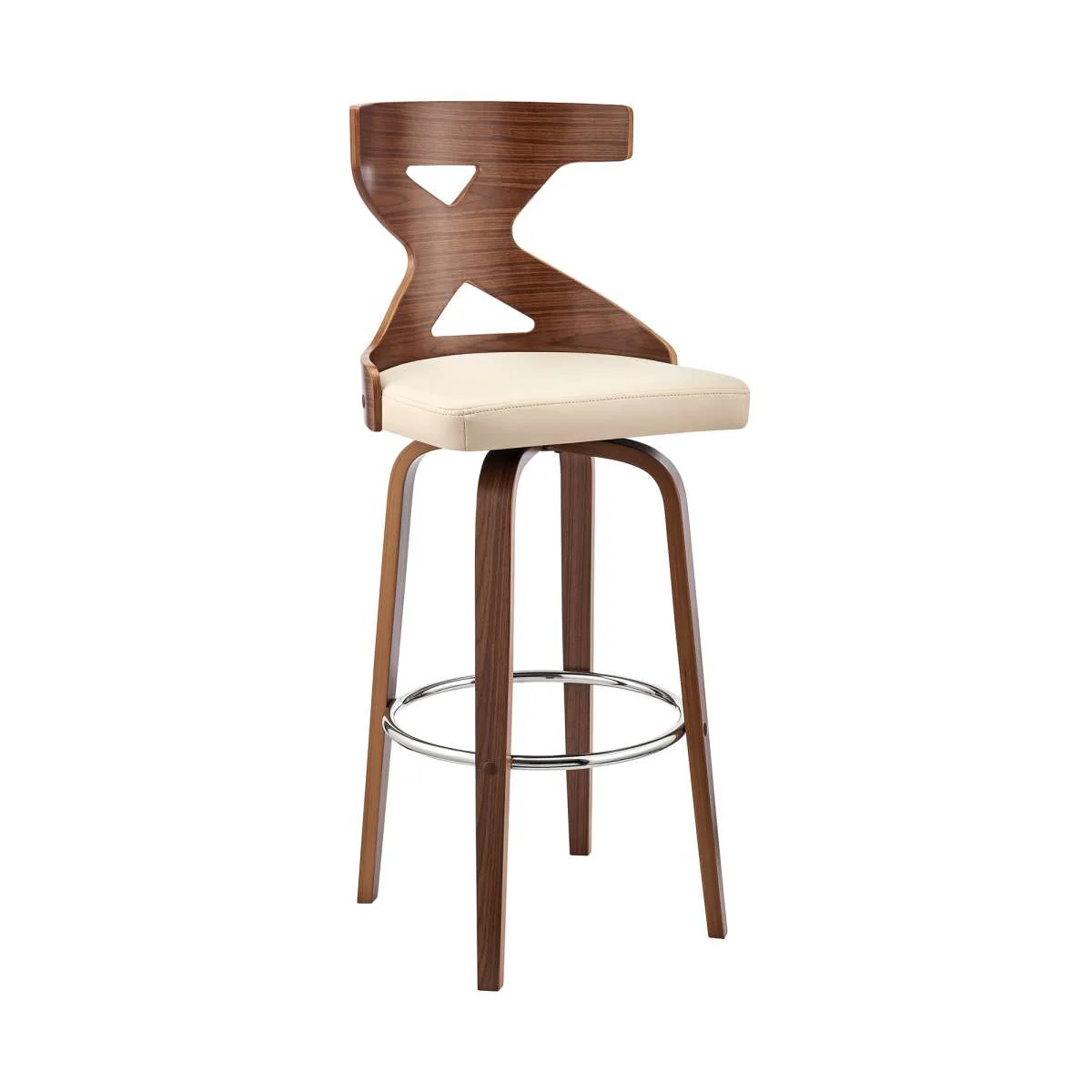 Gayle 26" Swivel Cross Back Cream Faux Leather and Walnut Wood Bar Stool By Armen Living