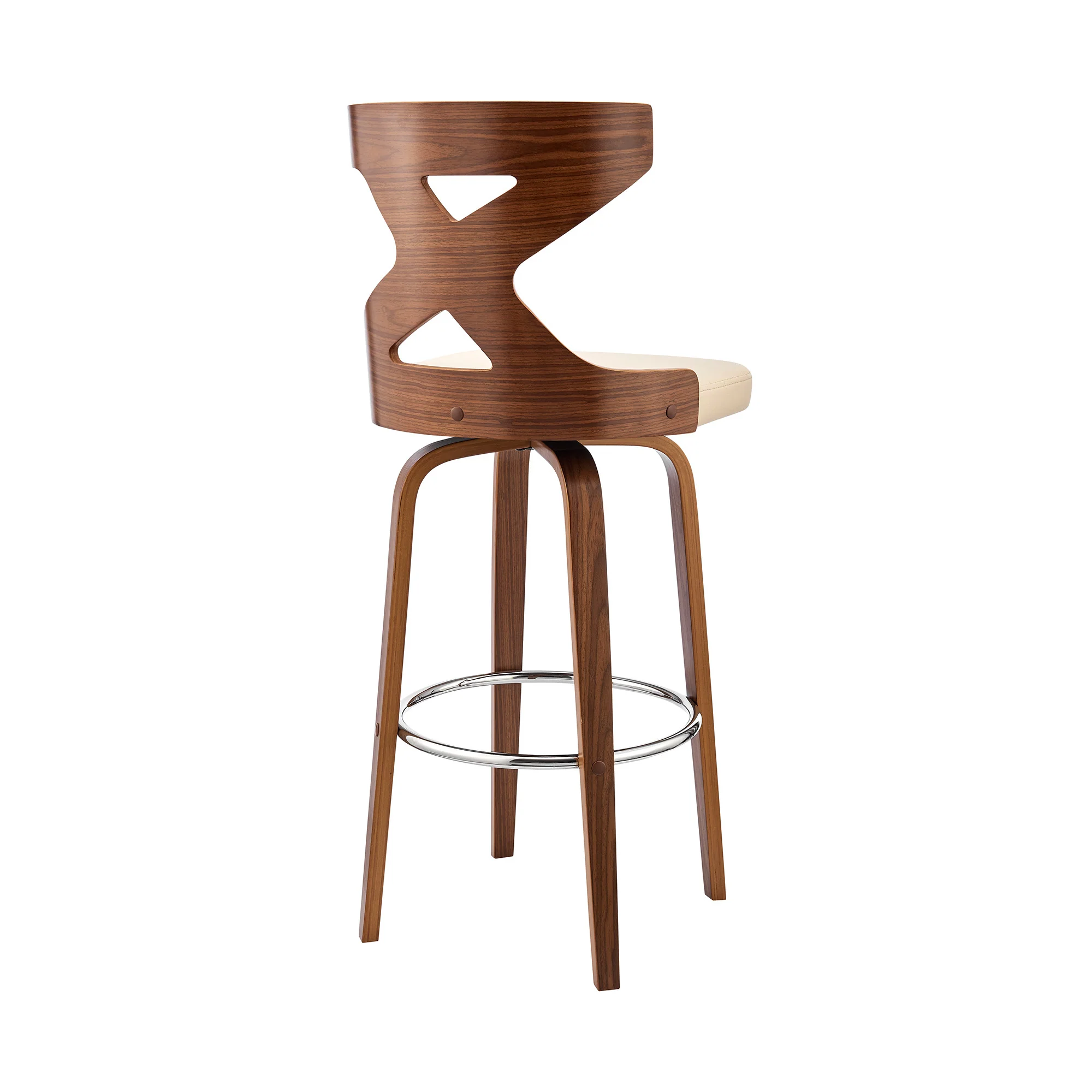 Gayle 30" Swivel Cross Back Cream Faux Leather and Walnut Wood Bar Stool By Homeroots - Image 5