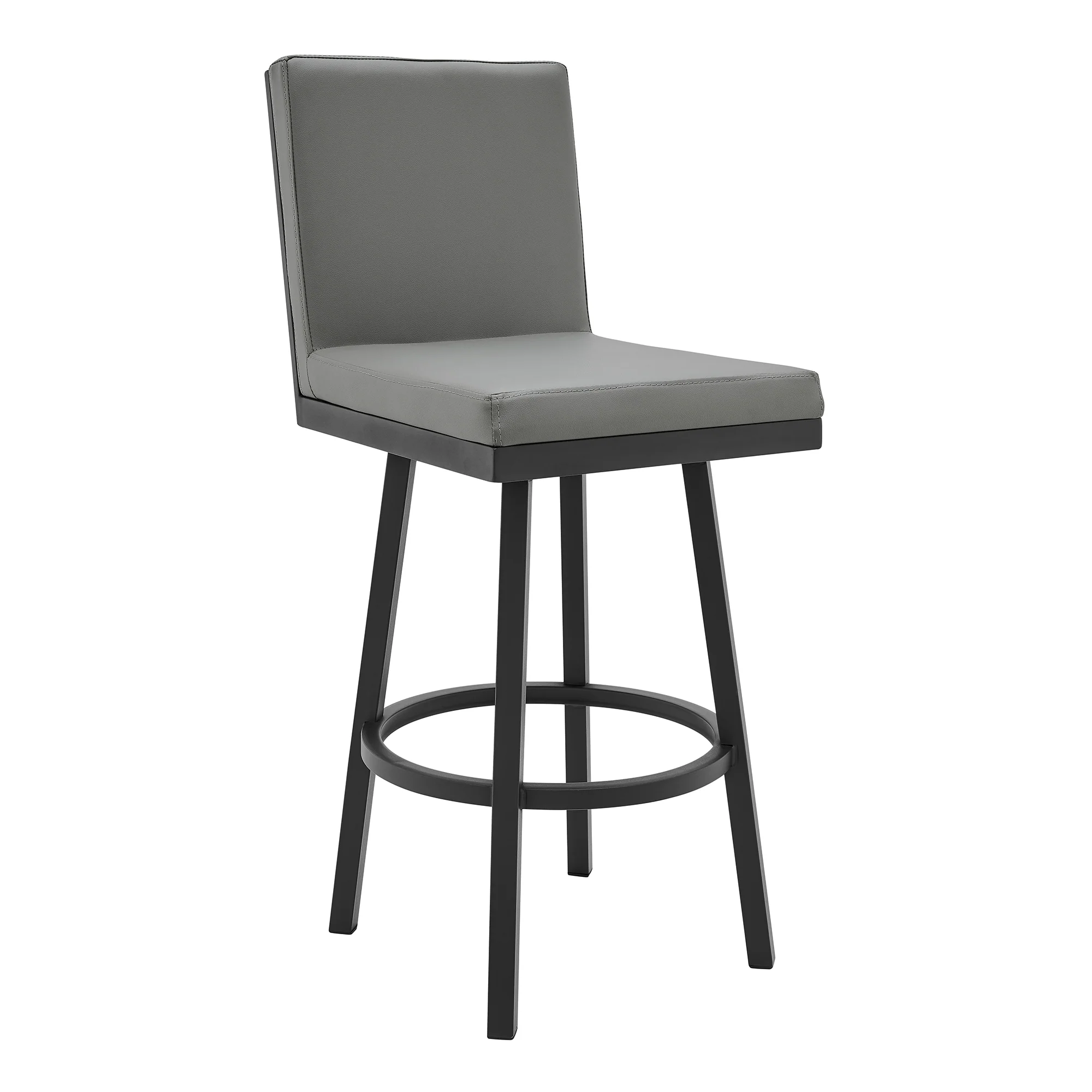 Gem 26" Swivel Modern Black Metal and Gray Faux Leather Bar and Counter Stool By Armen Living - Image 2