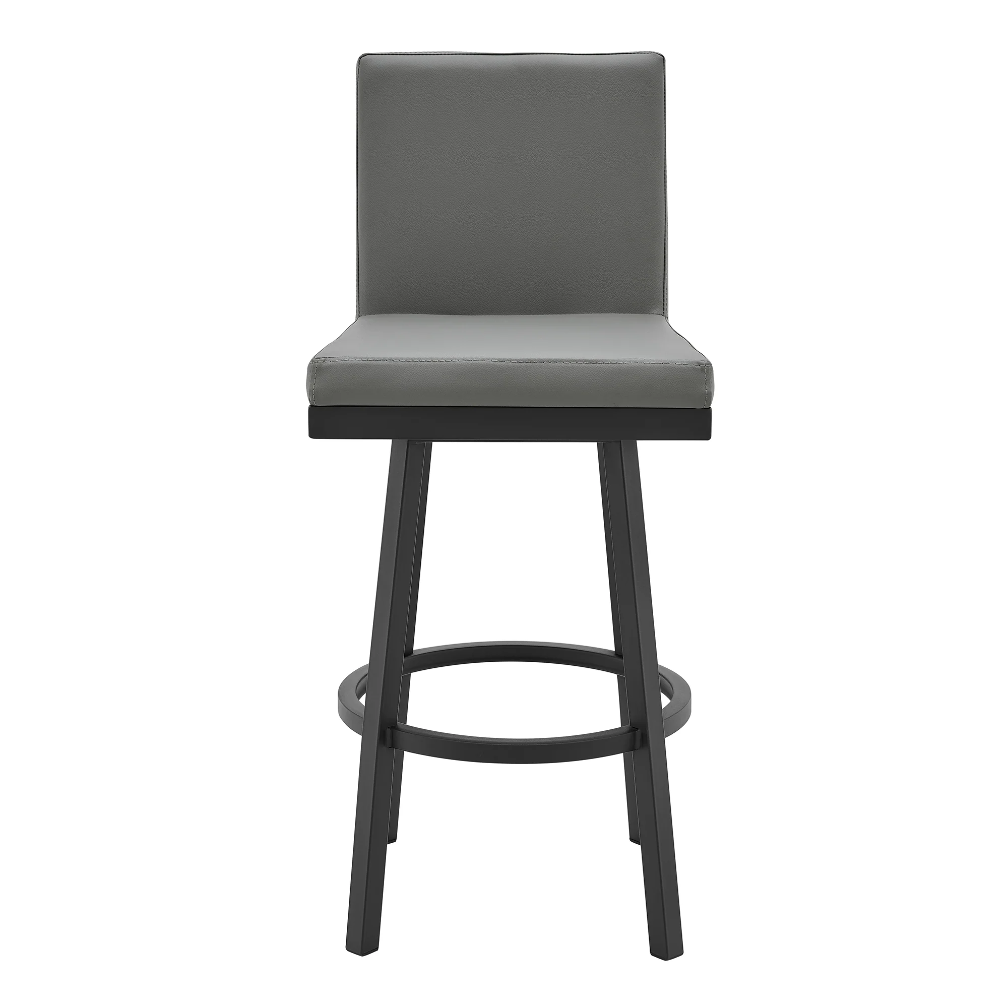 Gem 26" Swivel Modern Black Metal and Gray Faux Leather Bar and Counter Stool By Armen Living - Image 3