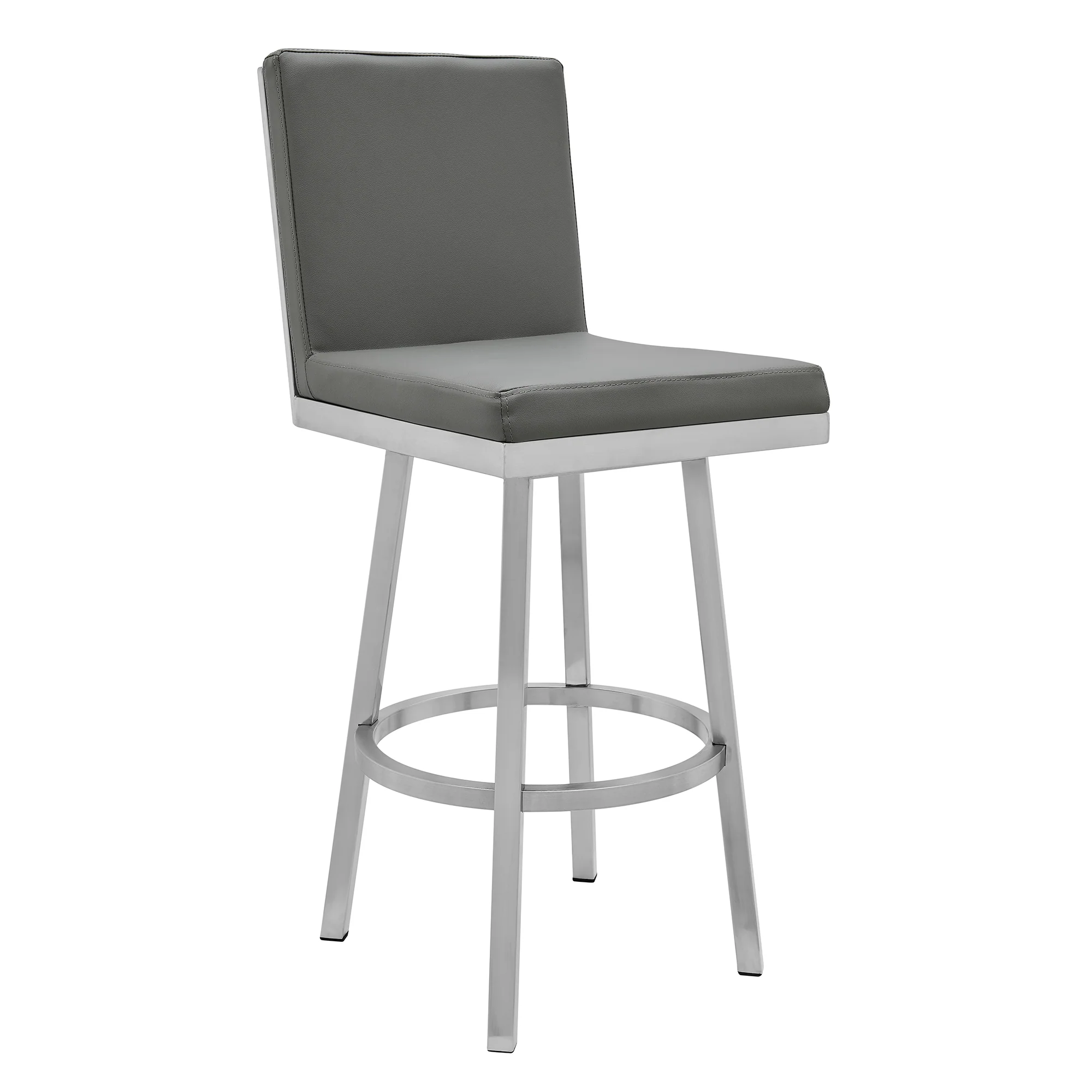 Gem 30" Swivel Modern Metal and Gray Faux Leather Bar and Counter Stool By Armen Living - Image 2