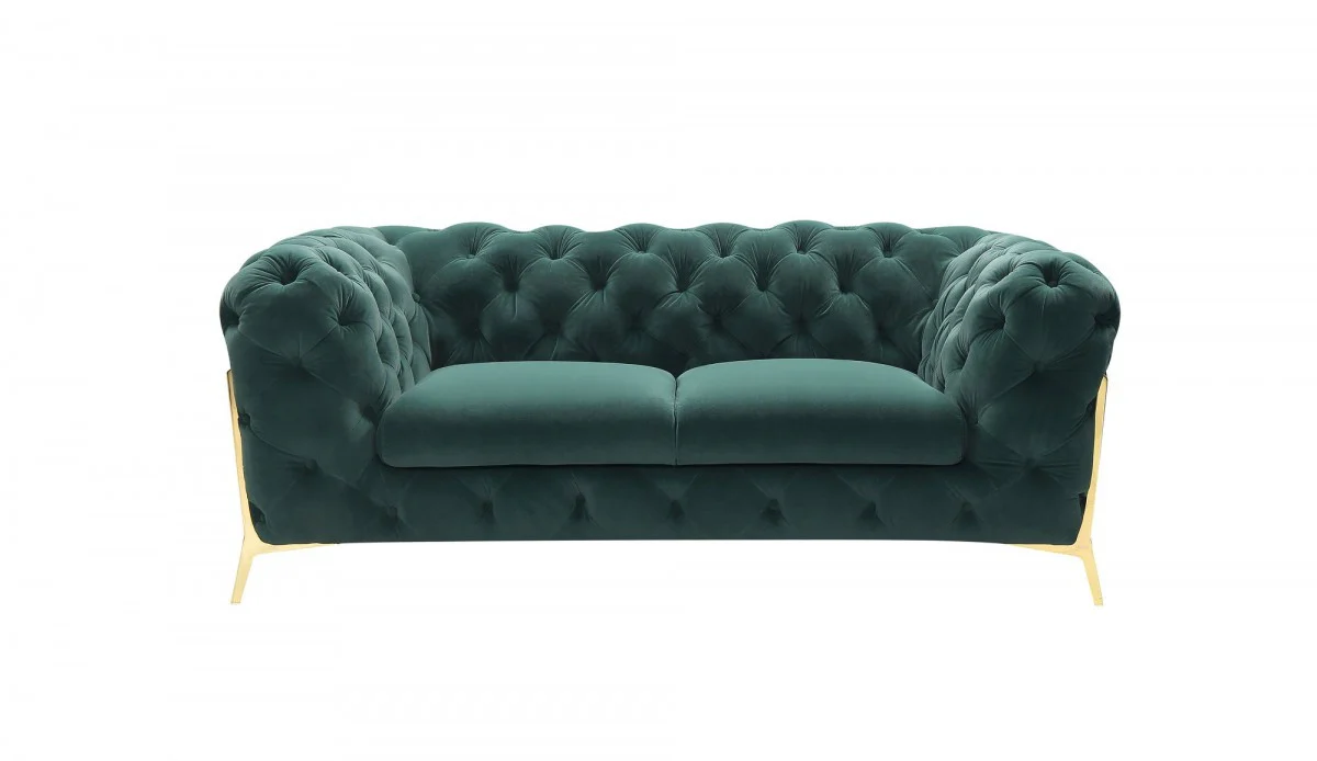 Glam 74" Green Velvet And Gold Loveseat By Homeroots