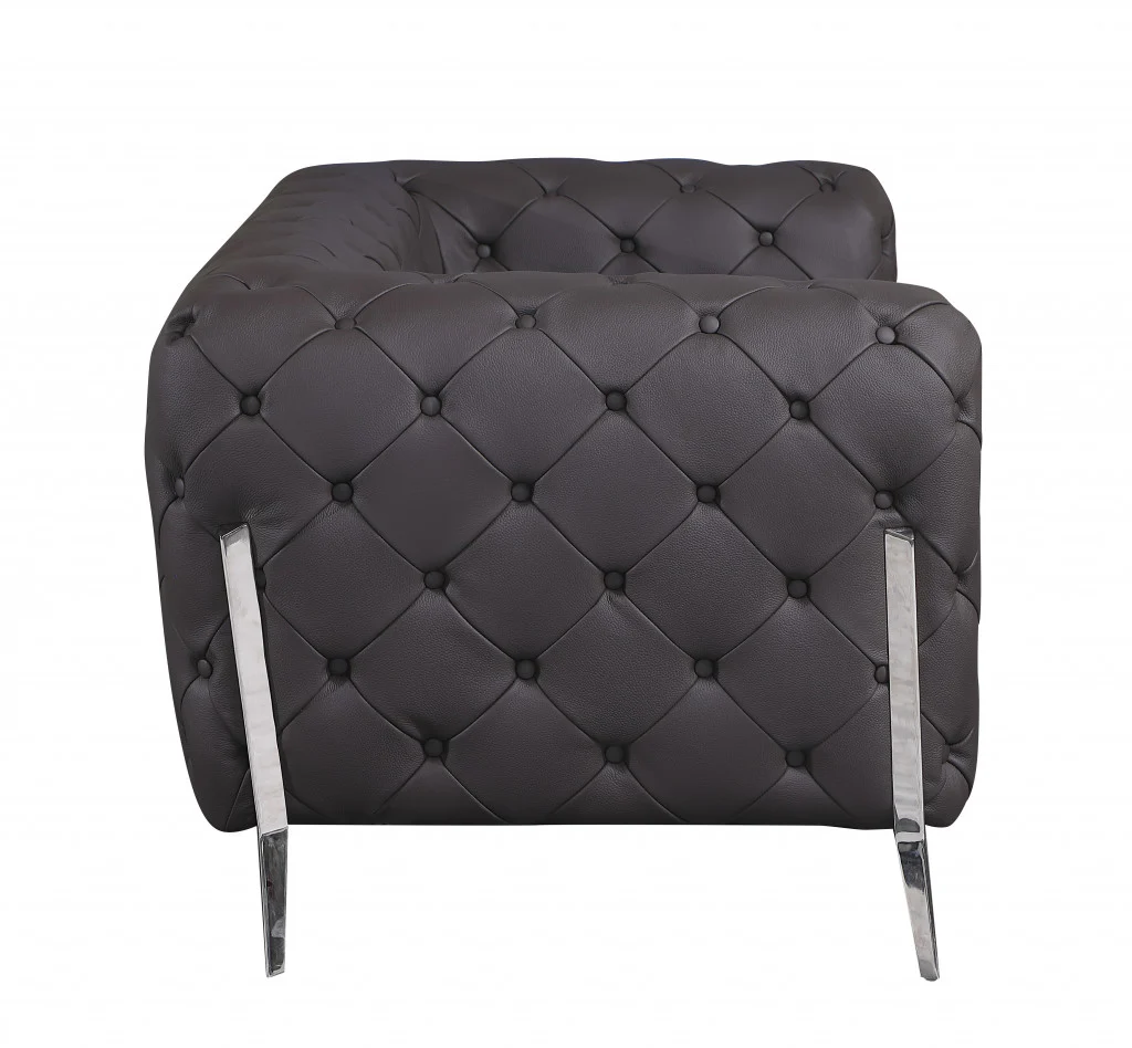 Glam Black and Chrome Tufted Leather Armchair By Homeroots - Image 10