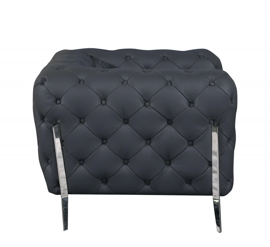 Glam Black and Chrome Tufted Leather Armchair By Homeroots - Image 20