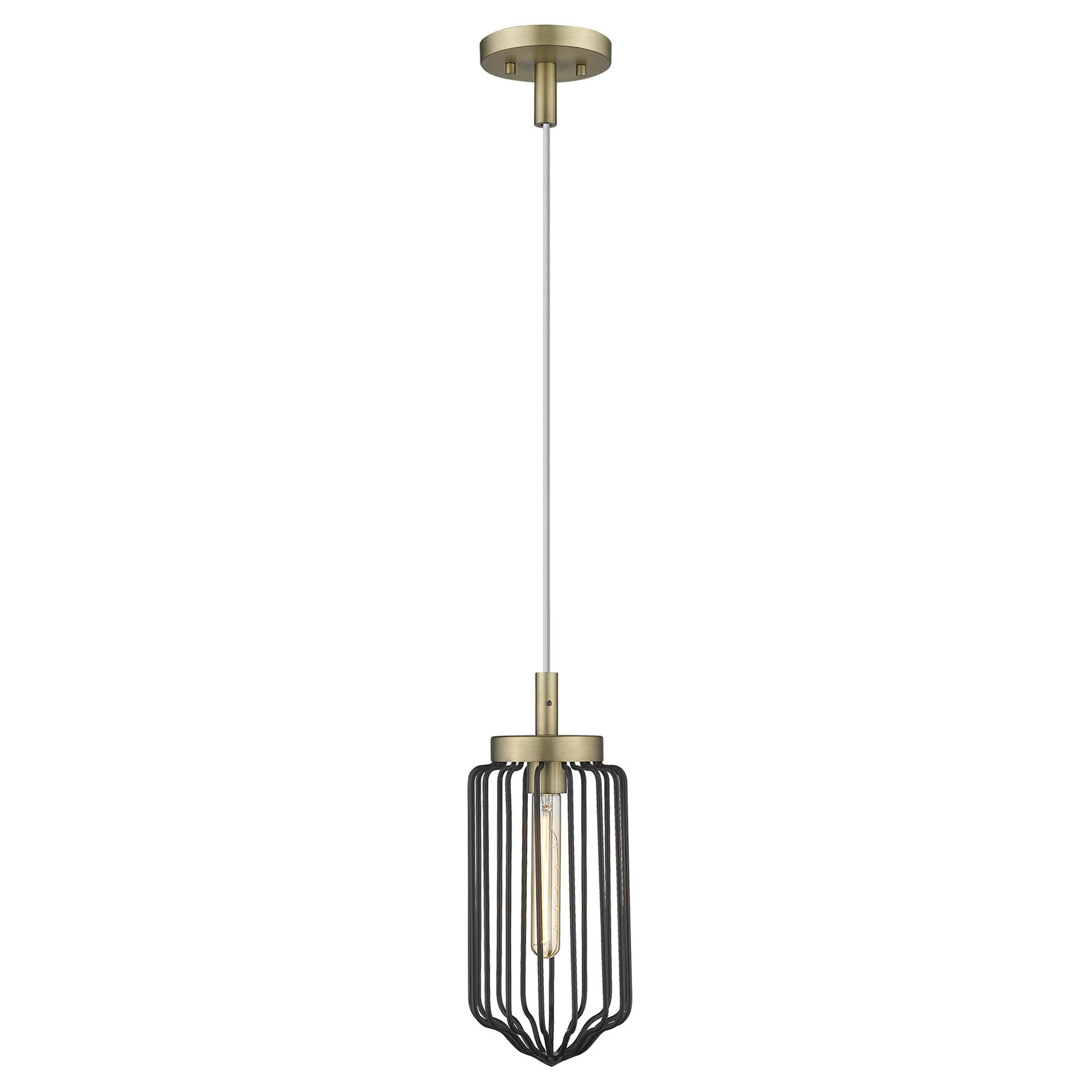 Gold and Black Metal Cage Pendant Hanging Light By Homeroots - Image 2