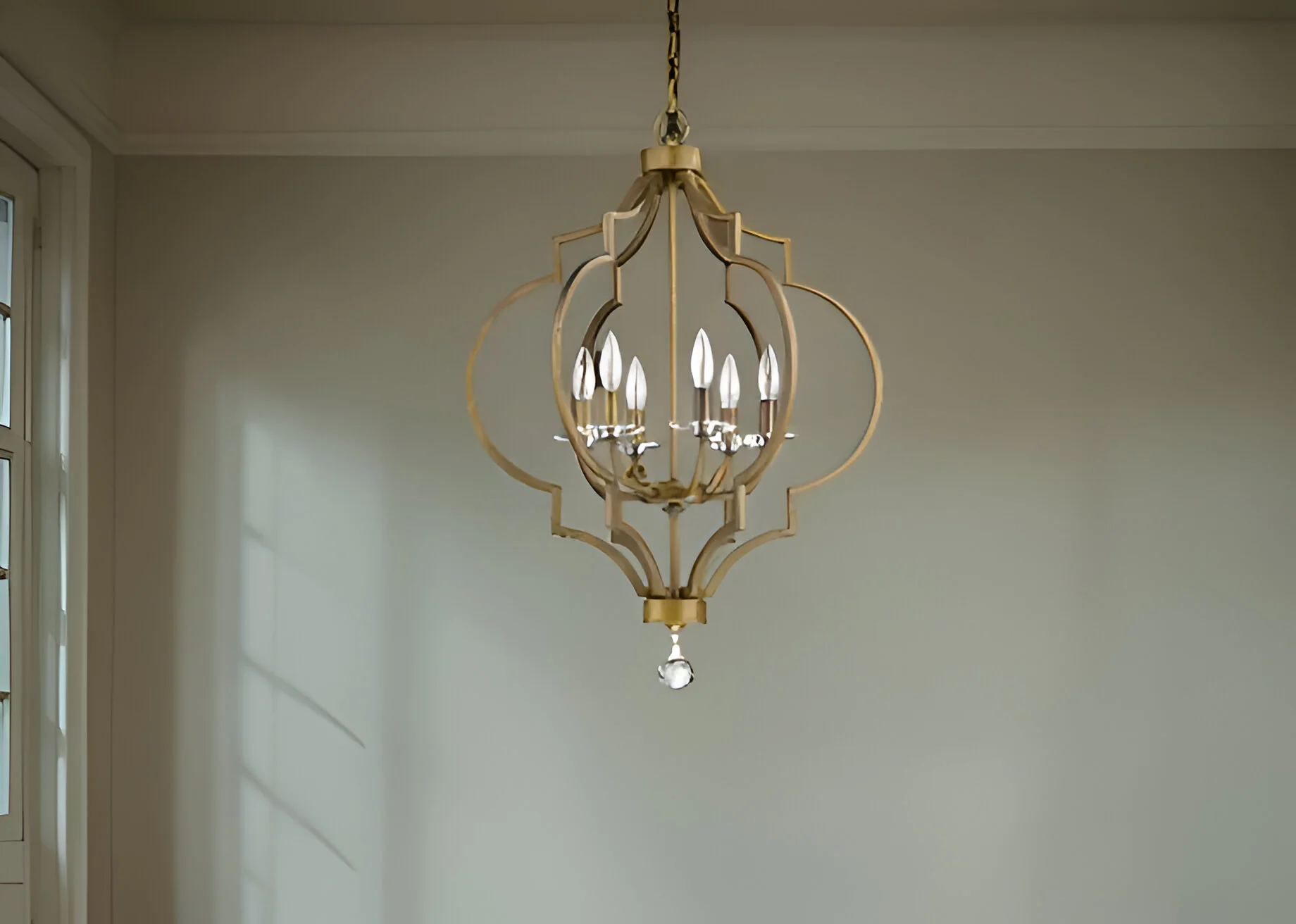Gold and White Candle Style Six Light Metal Dimmable Chandelier By Homeroots