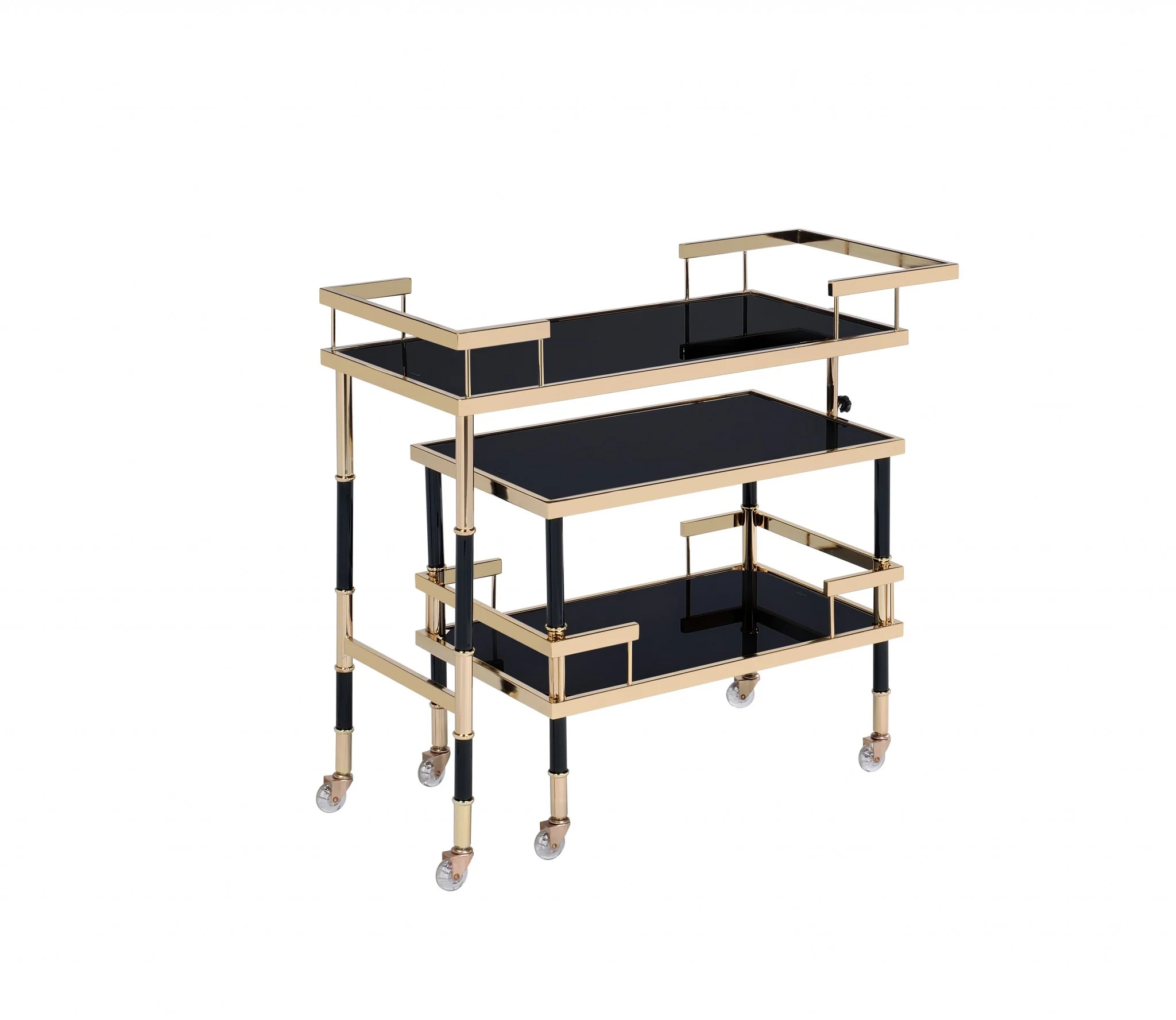 Gold Black Smoky Glass Metal Casters Serving Cart By Homeroots